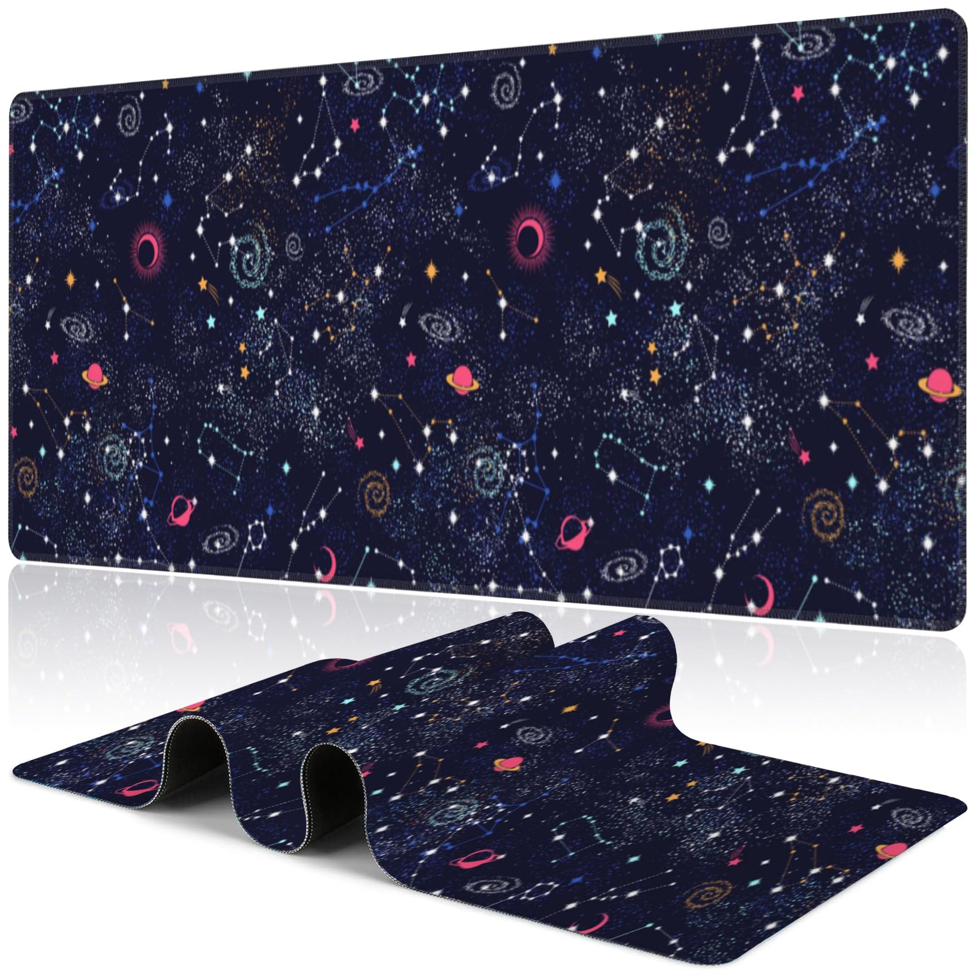 Space Galaxy Constellation Desk Mat,Large Milky Way Galaxy Space Gaming Keyboard Mouse Pad,Non-Slip