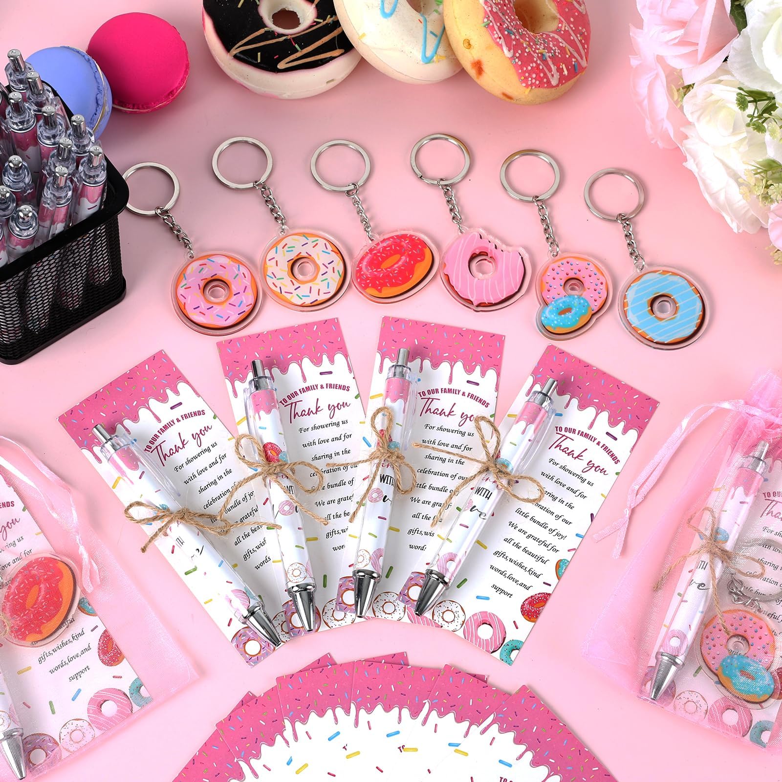 EYNDYN 145 Pieces Donut Baby Shower Favors for Guest Sprinkled with Love Ballpoint Pens and
