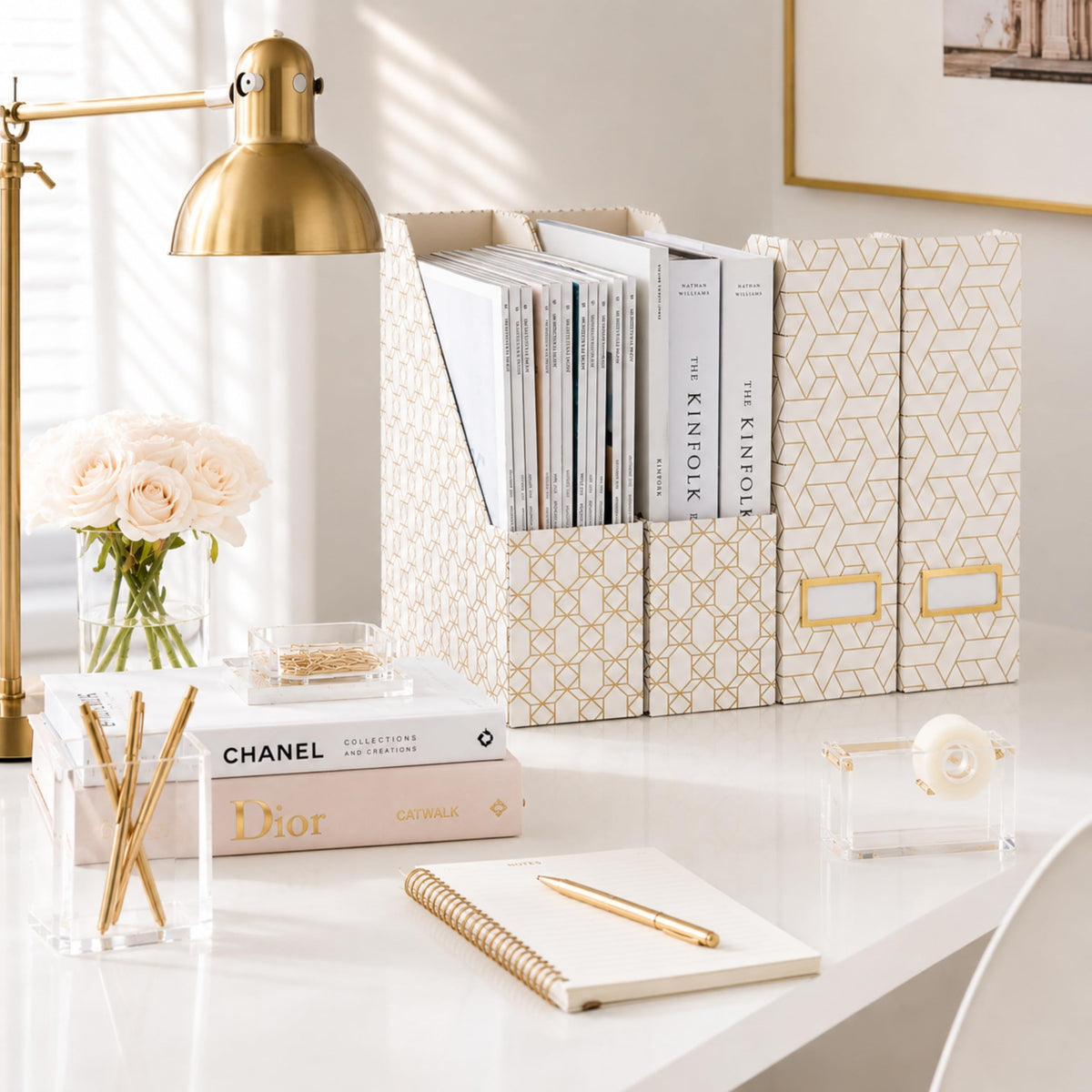 BLU MONACO | Cardboard Magazine File Holder Set of 4 | Vertical Magazine File Holder for Desk and