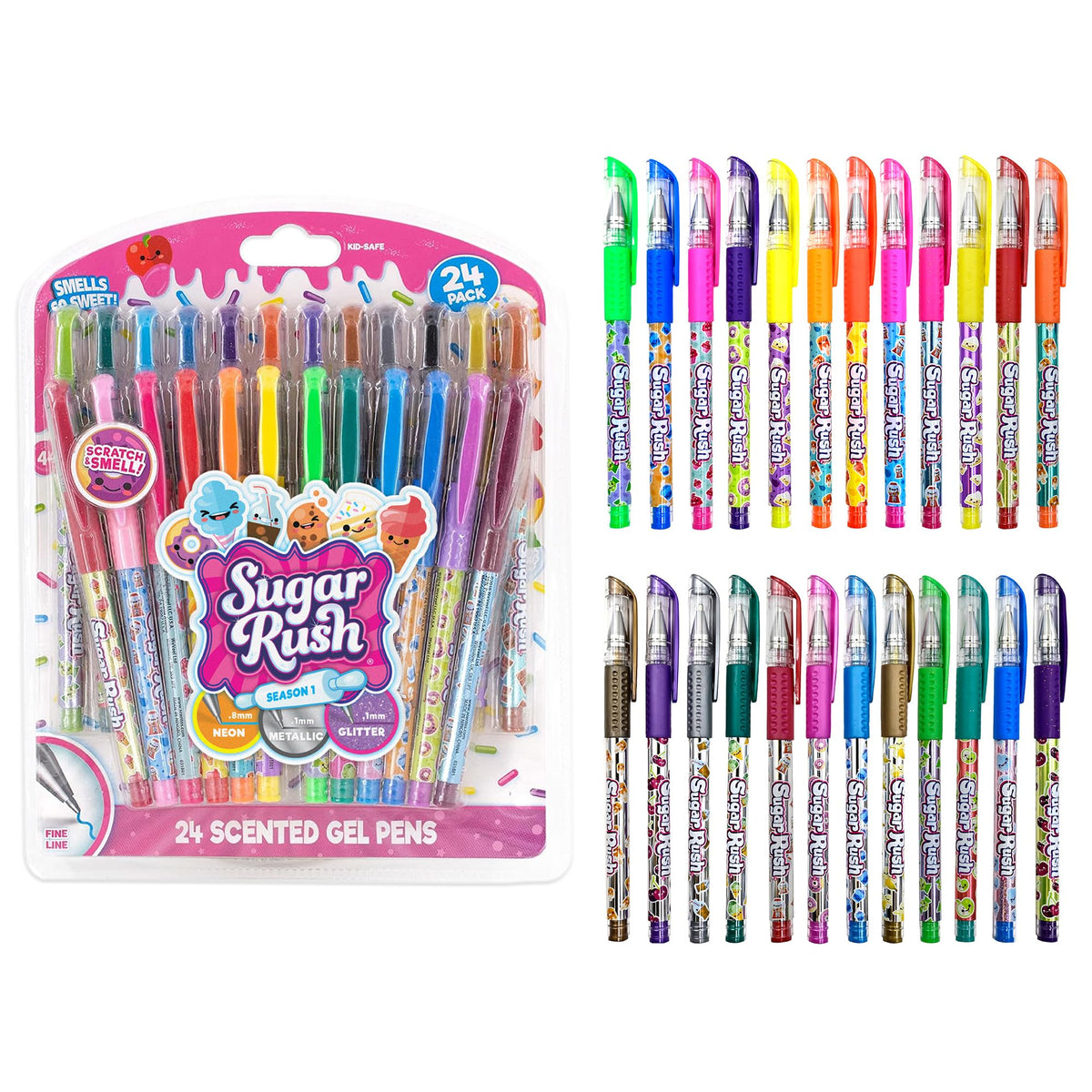 Scentos Glitter Gel Pens for Kids - Candy Scented Pens 24 Count, Sparkle Metallic Gel Pens for