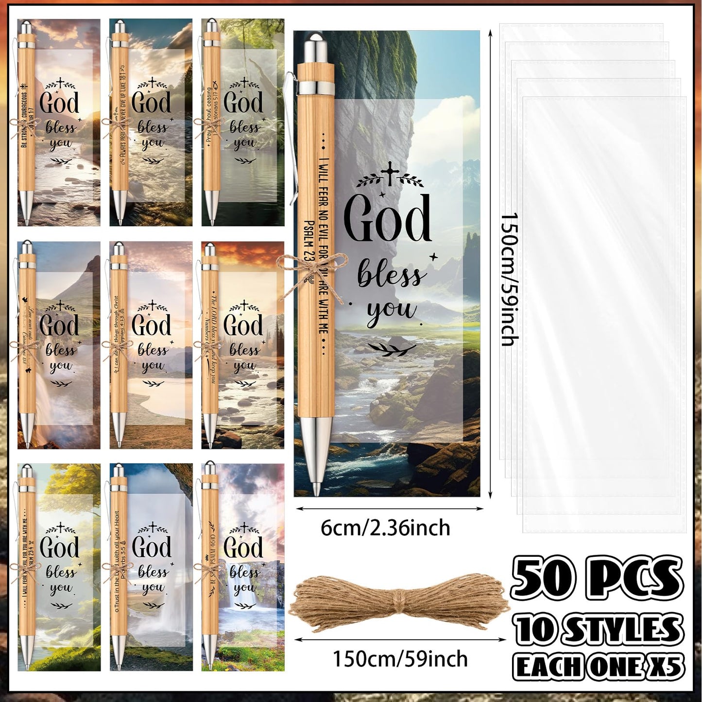 Qeeenar 50 Set Scripture Bamboo Pens Religious Gifts Black Ink,Classic