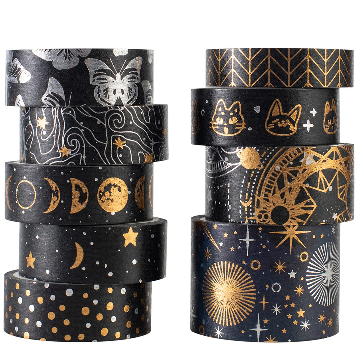 YUBBAEX Mystic Gold Washi Tape Set Wide Silver Foil Masking Tape Decorative for Arts, DIY Crafts