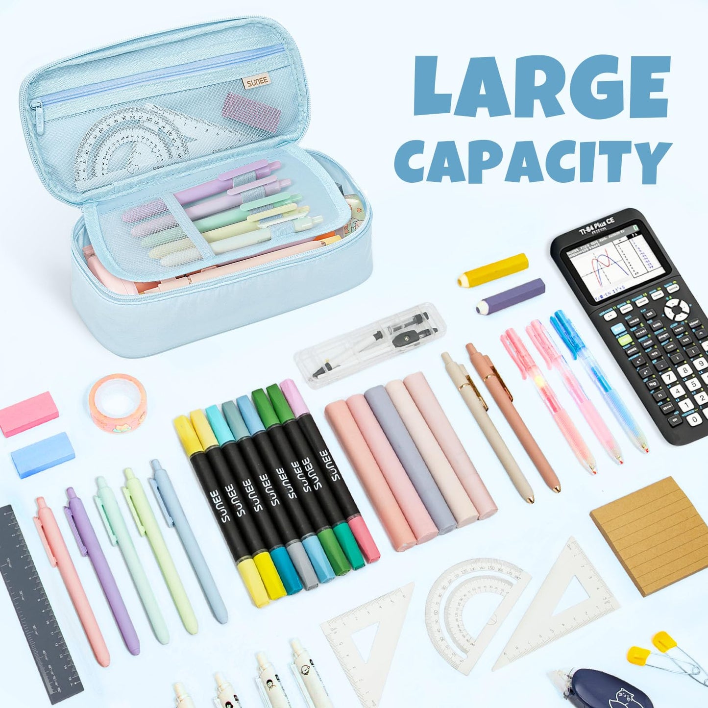 SUNEE Cute Pencil Case, Large Capacity Pencil Pouch, Big Storage Organizer for Stationery, Zipper