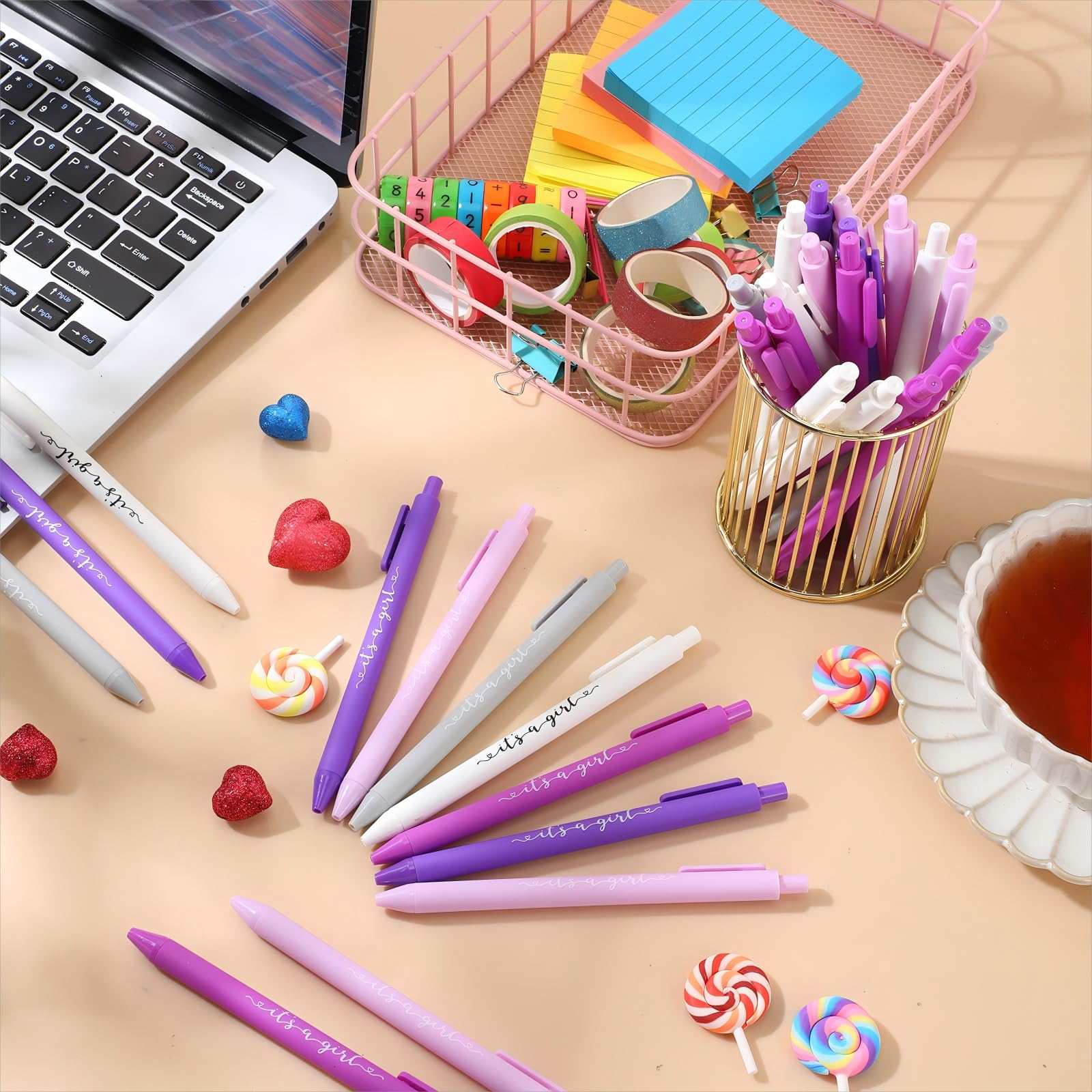 Chuangdi 50 Pack It's a Girl Party Baby Shower Pens Favors for Guests, Purple Gender Reveal Party