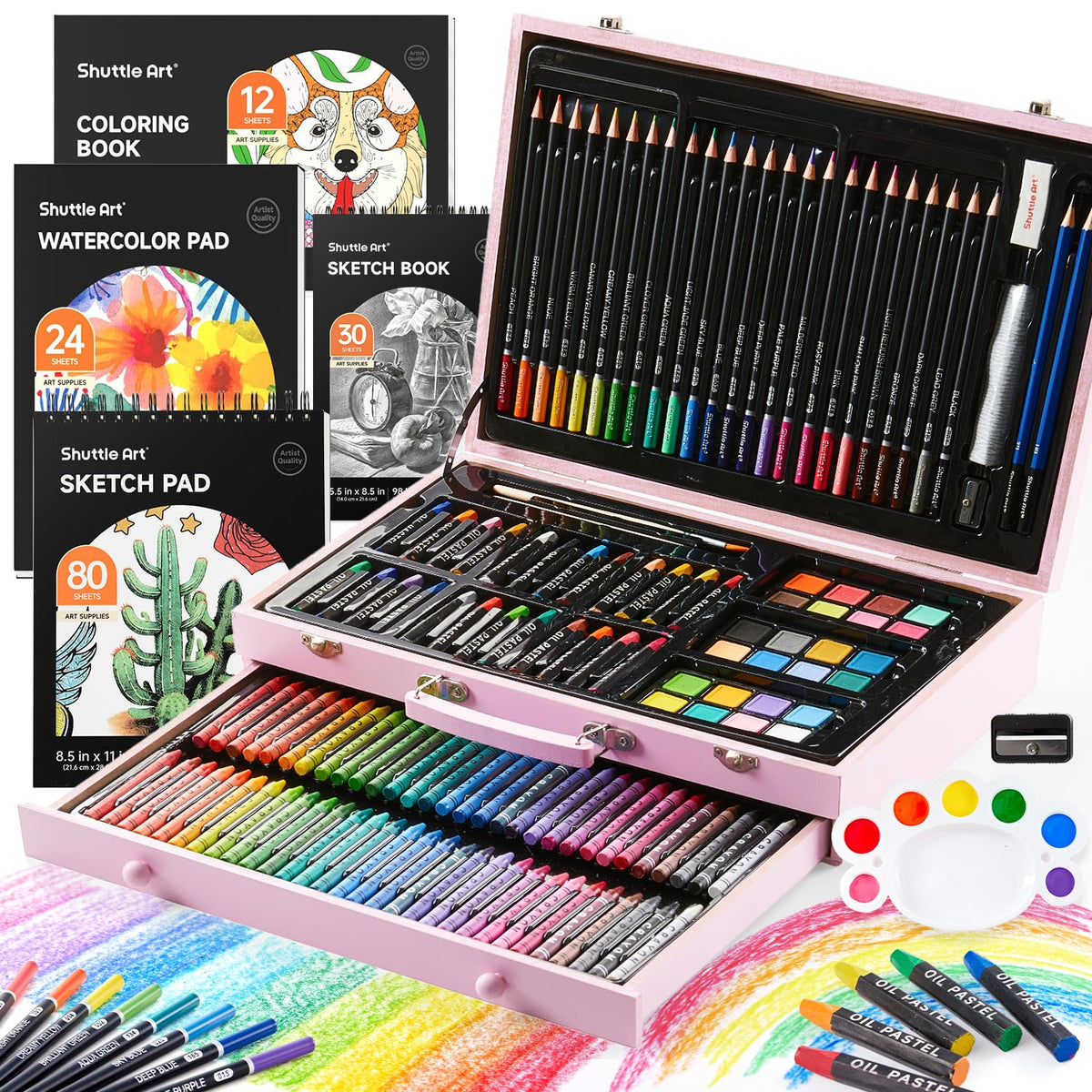 Shuttle Art 149 Piece Deluxe Art Set, Art Supplies in Wooden Case, Painting Drawing Art Kit with