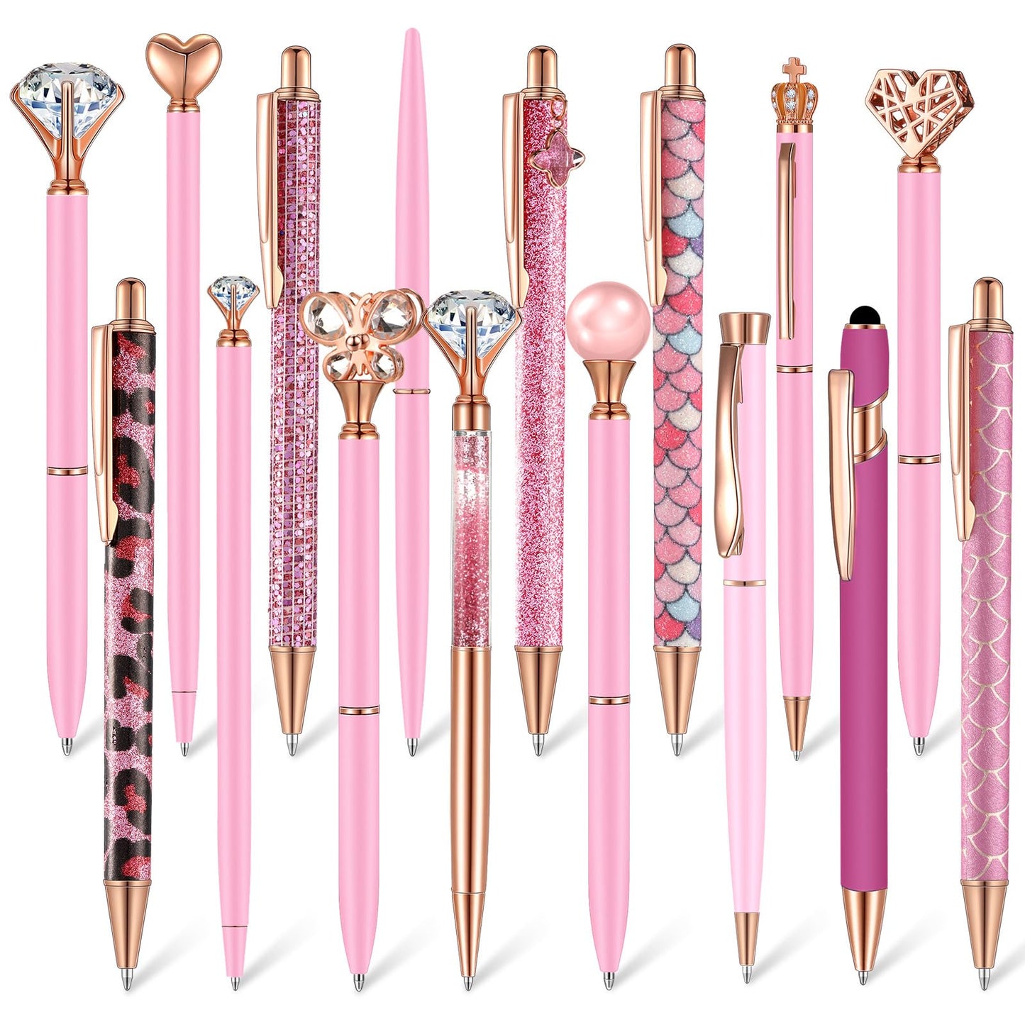 Colarr 16 Pcs Crystal Diamond Glitter Pens Fancy Ballpoint,Pink
