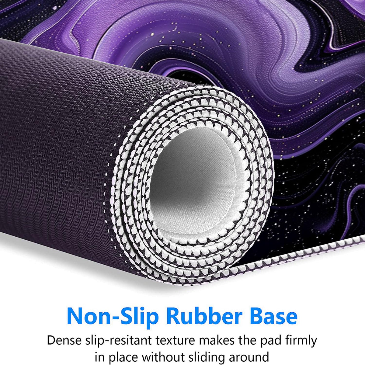 Dark Purple Ripples Desk Pad Mouse Pad Black Purple Lines Large Gaming Mouse Mat with Stitched