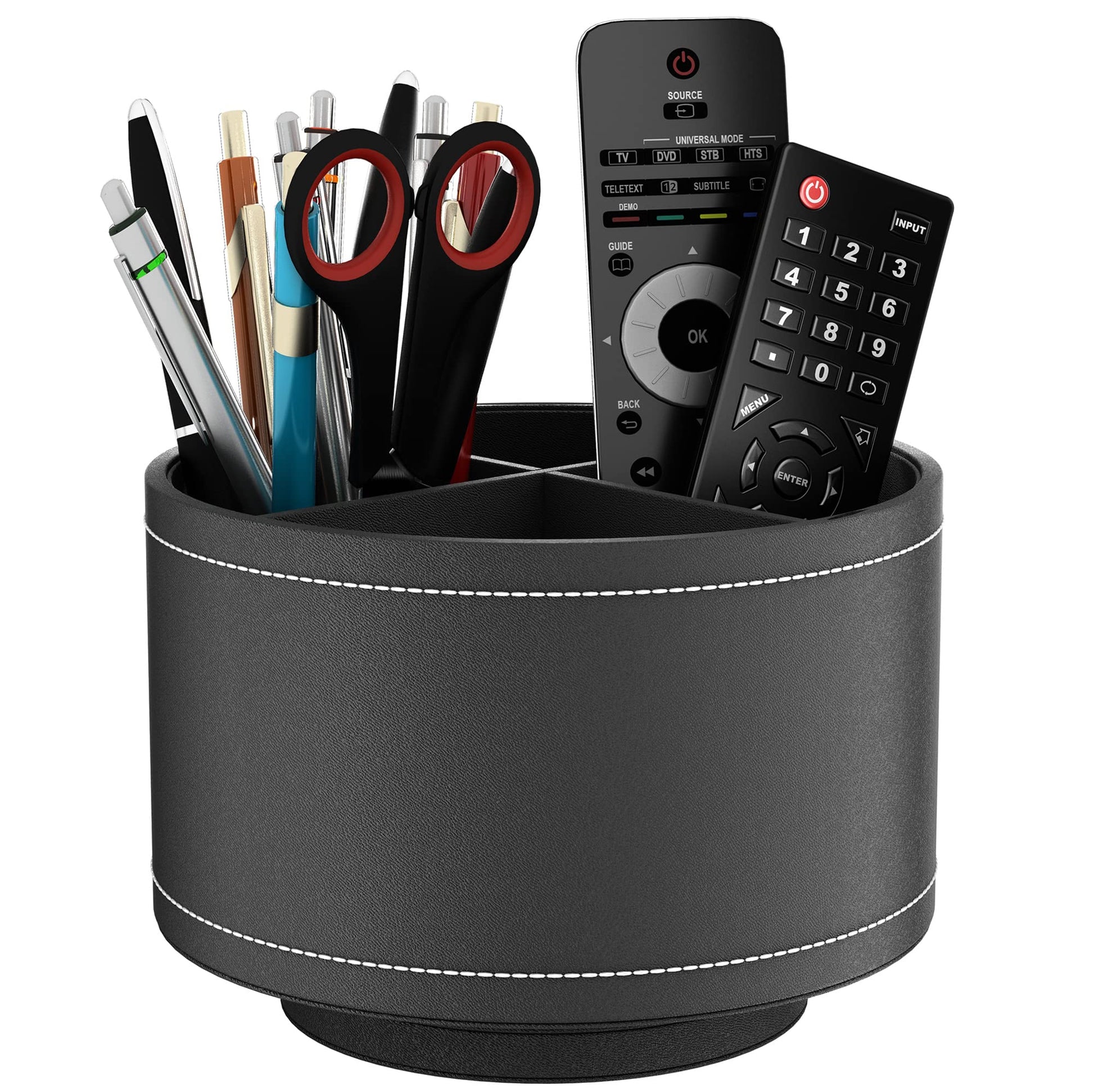 Thipoten Remote Control Holder, Faux Leather 360° Art Supply Organizer, Multi-Functional Caddy for