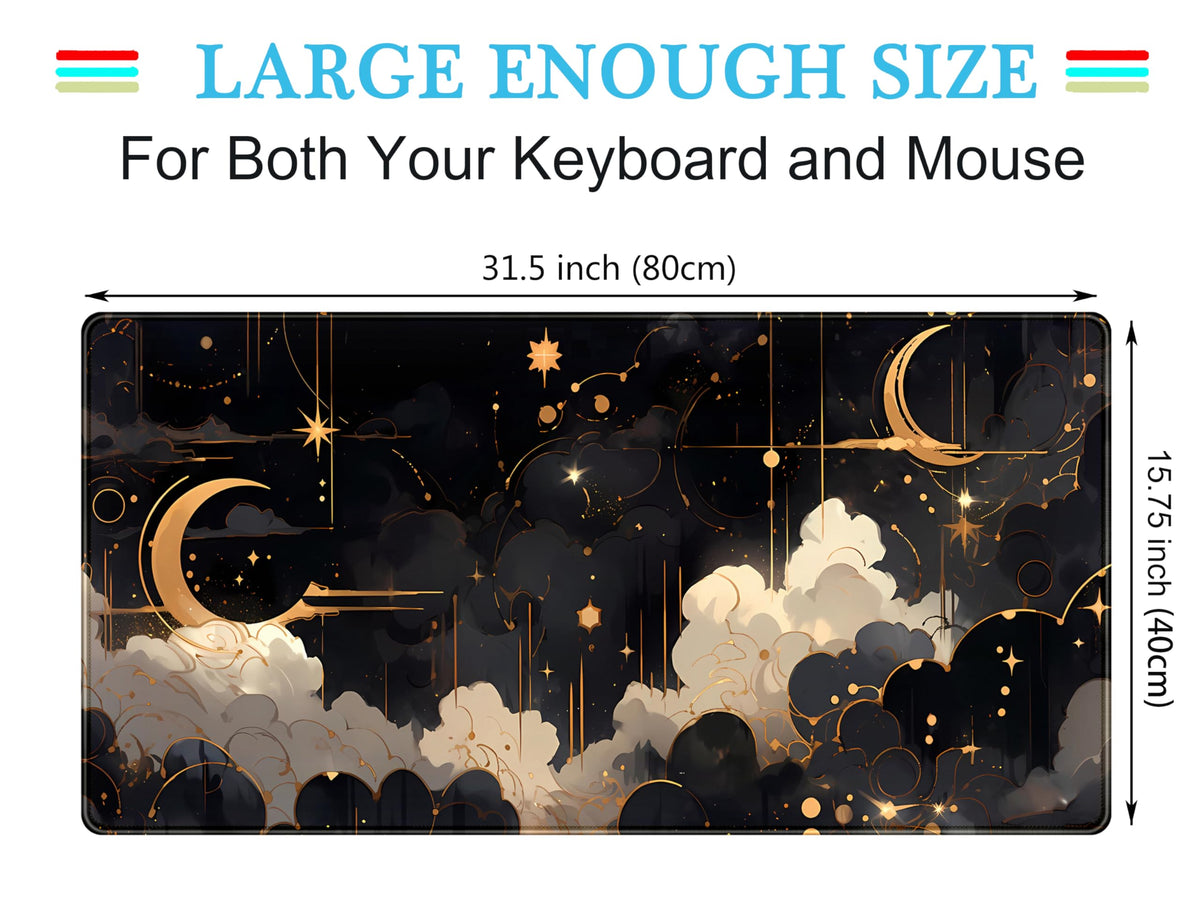 Black and Gold Celestial Desk Mat XXL Extended Gaming Mouse Pad Large Mousepad with Stitched Edges