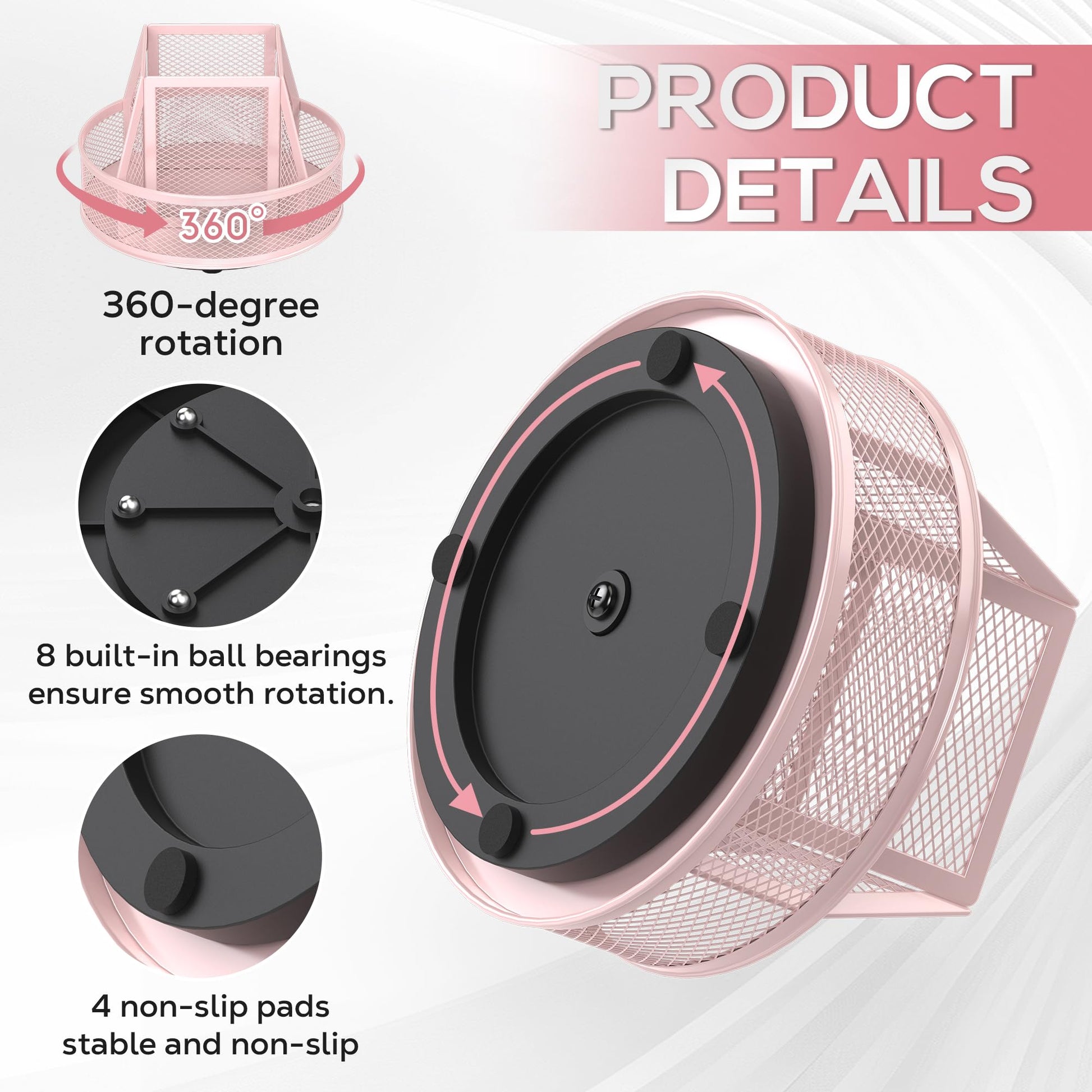 YINGHUA 360°Rotating Mesh Desk Organizer & Pen Holder - Pink