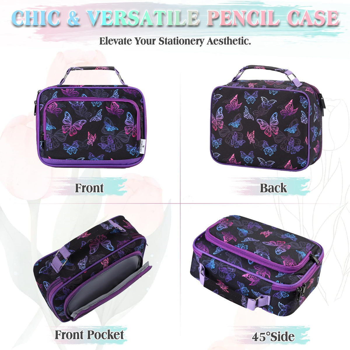 VX VONXURY Large Pencil Case, 54-Slot Colored Pen Pouch 2 Removable Sleeves