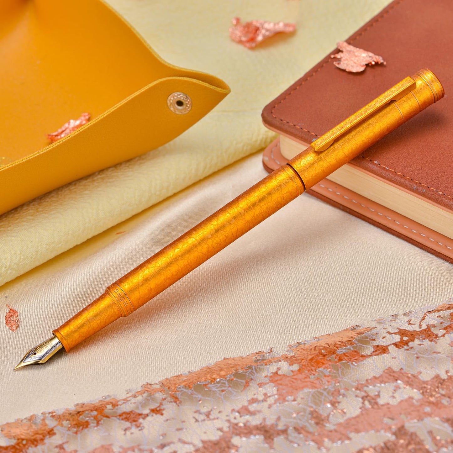 Hongdian 1851 Forest Fountain Pen Golden Ice Flowers, Medium Nib Classic Design with Converter and