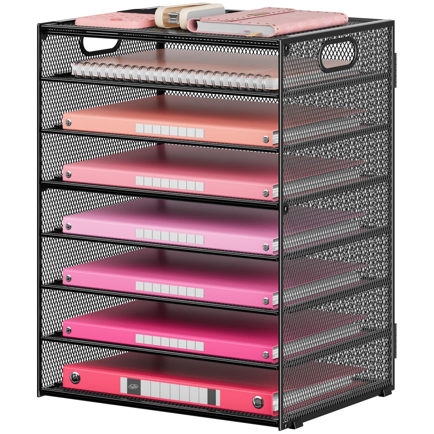 Lavatino 8 Tier Paper Organizer for Desk, Black Mesh Letter Tray File Sorter Organizers with