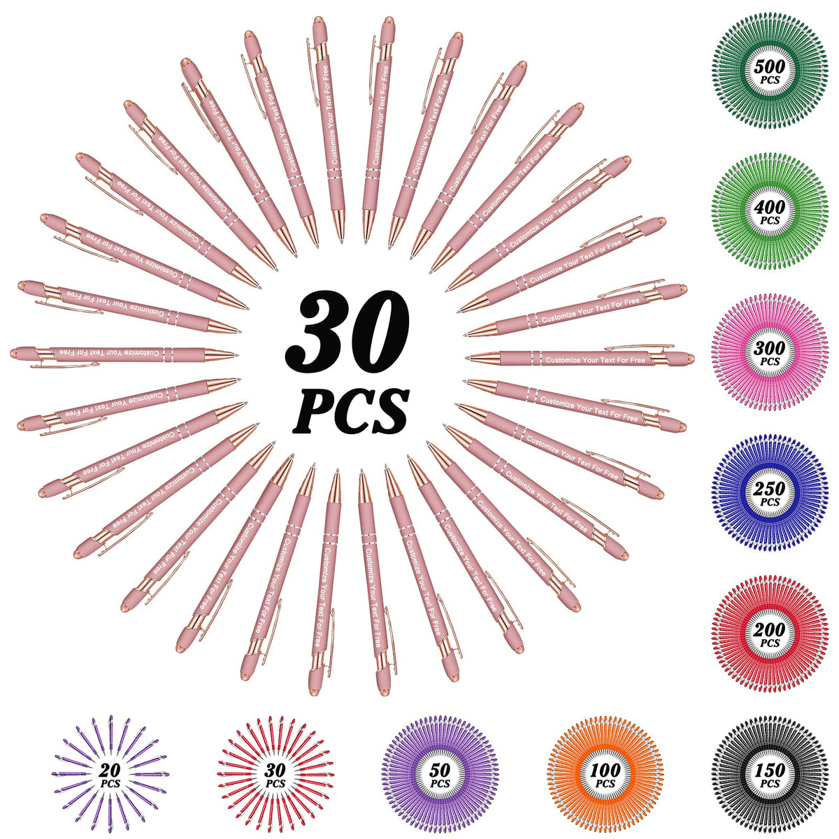 Max 500 Pcs Personalized Pens Bulk, Custom Pens with Free Engraving, Customized Stylus Tip