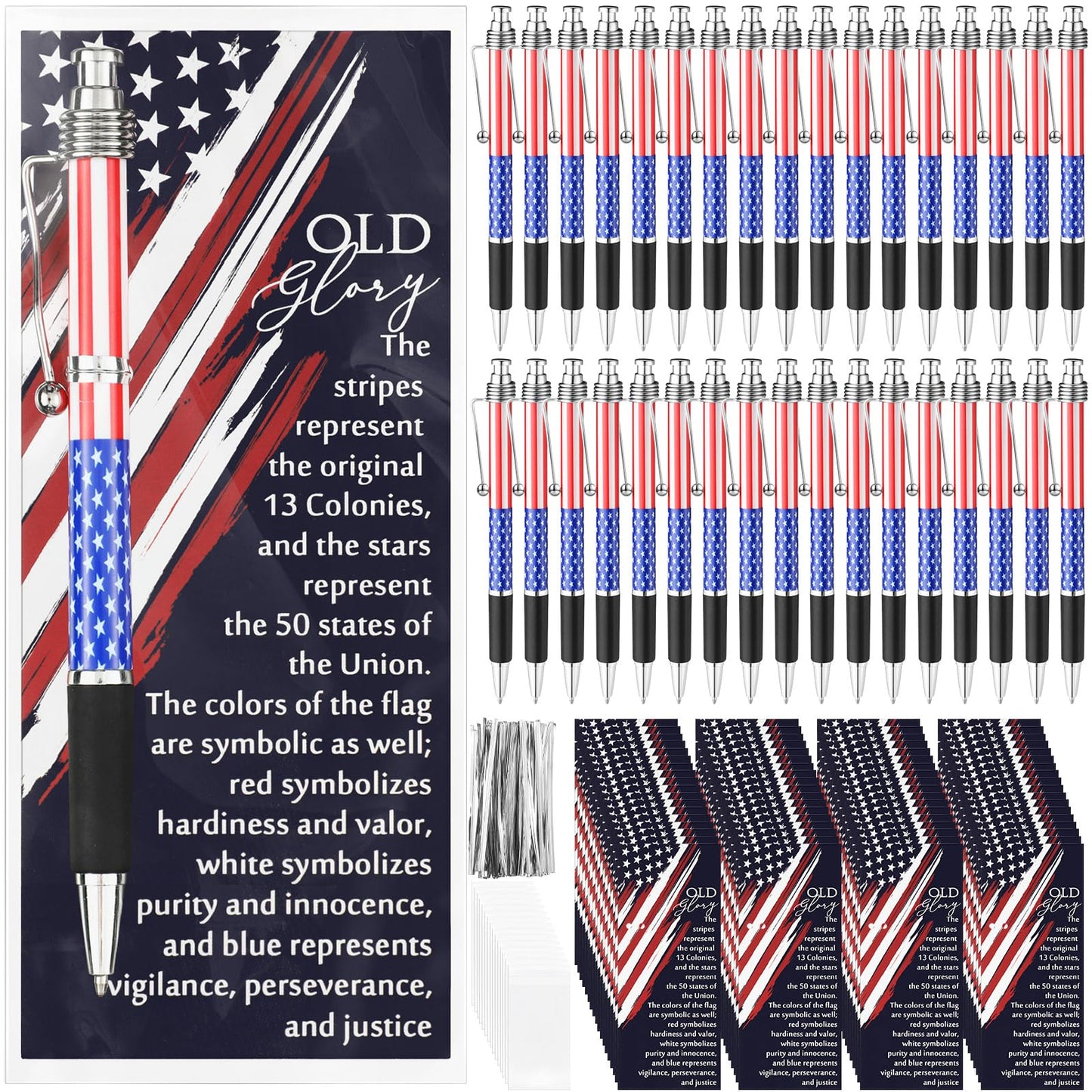 Motiskyy 70 Set Veterans Day American Flag Ballpoint Pen Patriotic USA Gift