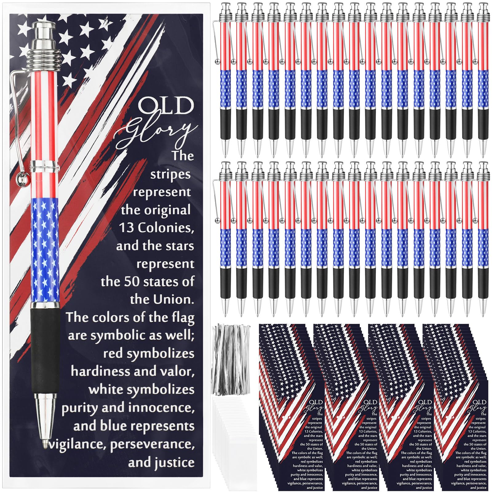 Motiskyy 70 Set Veterans Day American Flag Ballpoint Pen Patriotic USA Gift