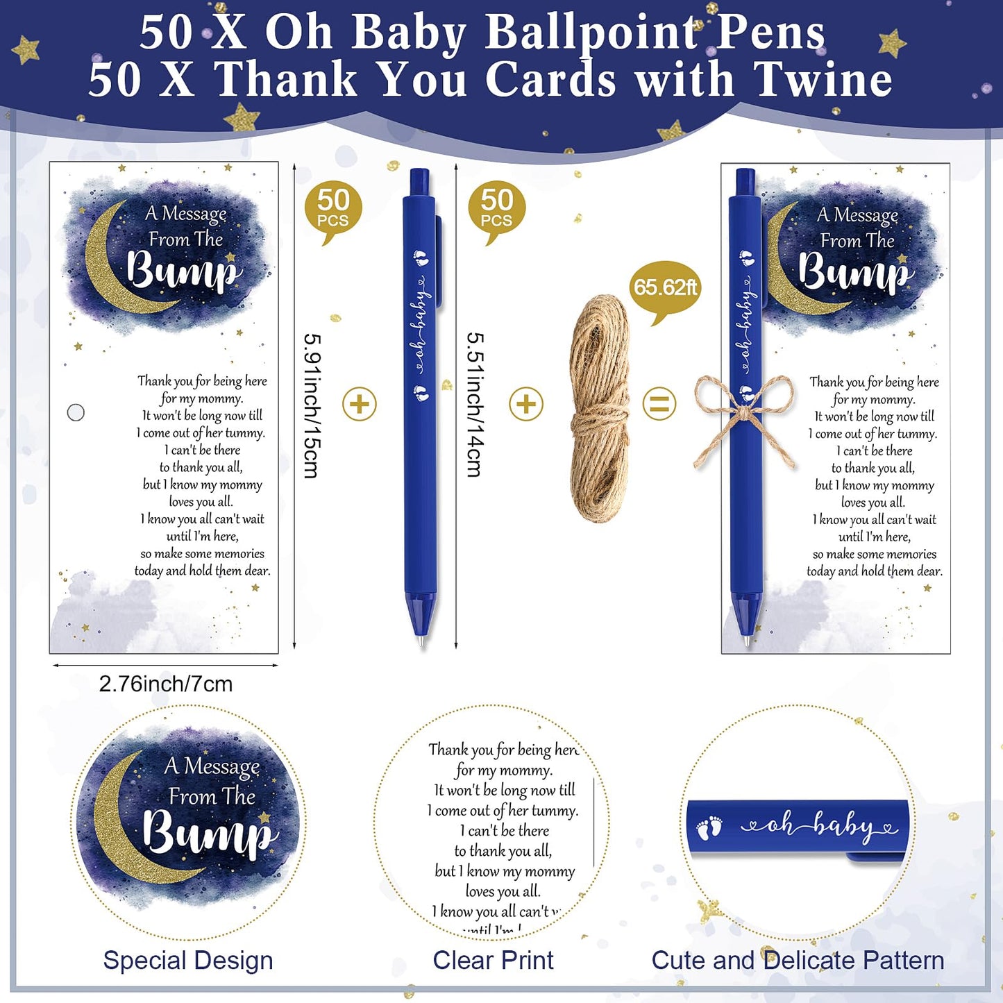 Sintuff 50 Set Baby Shower Party Favors for Guests, Dark Blue