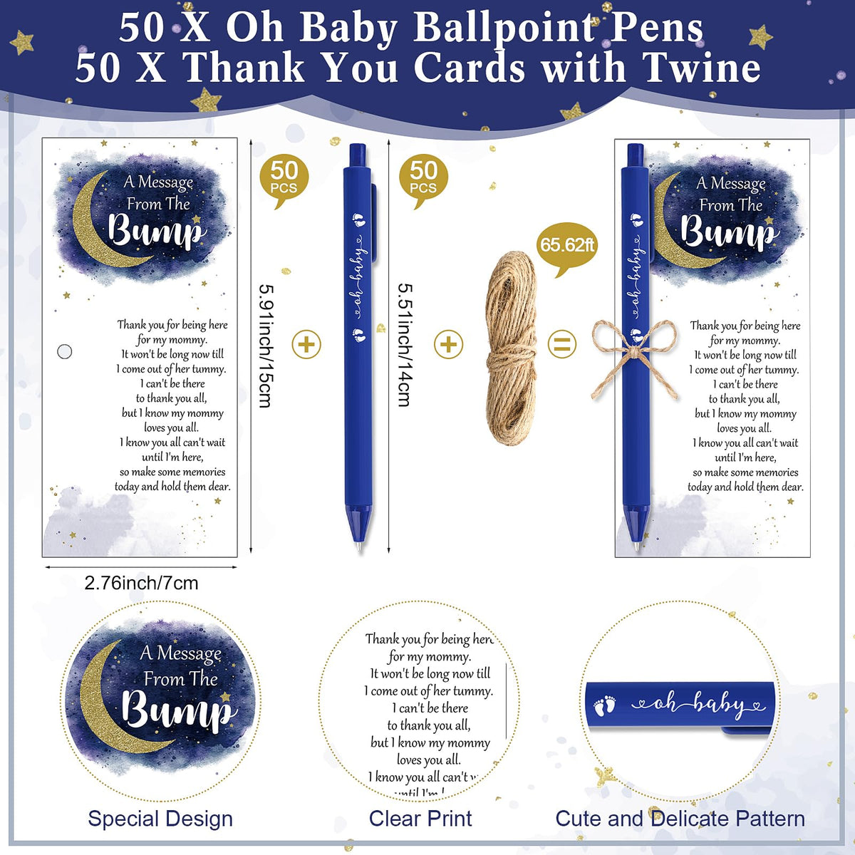 Sintuff 50 Set Baby Shower Party Favors for Guests, Dark Blue