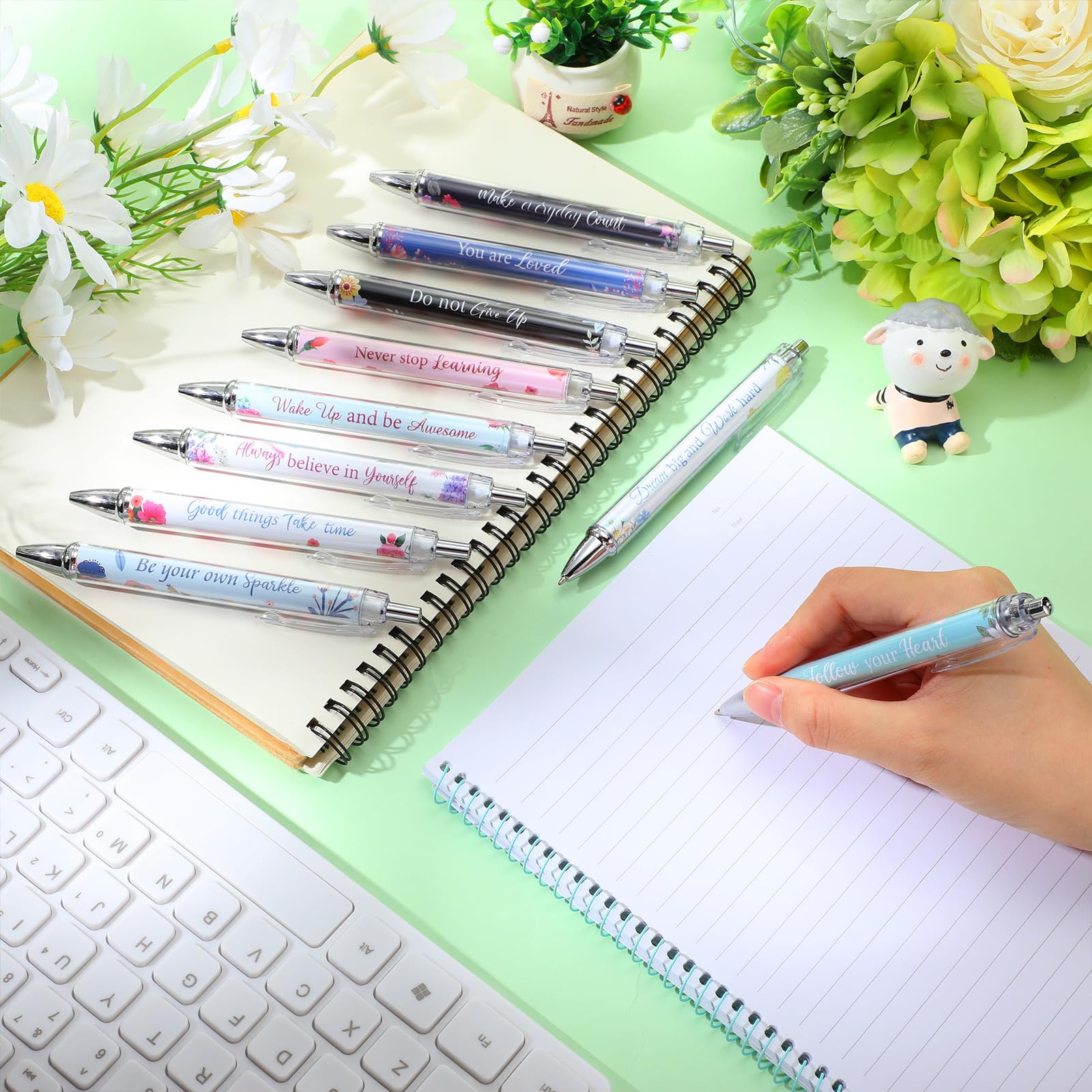 Yeaqee 50 Pcs Motivational Pens Bulk Inspirational Quotes,Flower Style