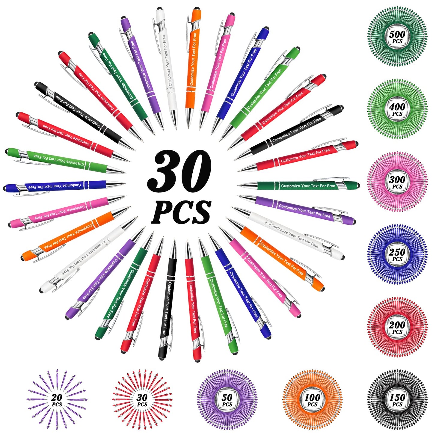 Max 500 Pcs Personalized Pens Bulk, Custom Pens with Free Engraving, Customized Stylus Tip