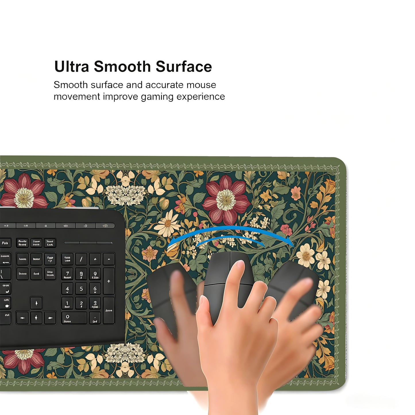 Cute Floral Aesthetic Dahlia Gaming Mouse Pad, Dark Green Rug Desk Mat with Anti-Slip Base &