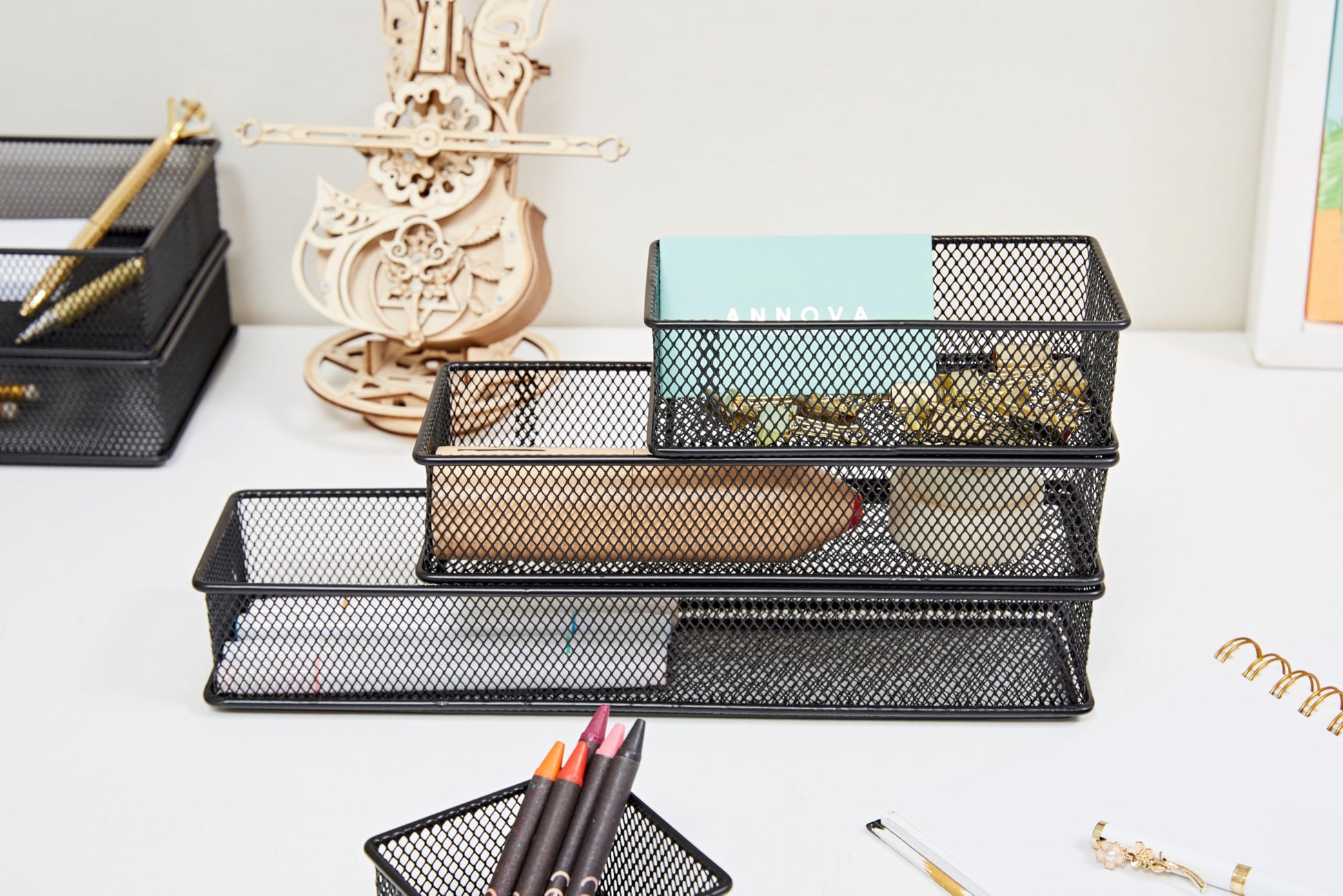Annova Mesh Drawer Cabinet and Shelf Organizer Bins Storage Basket School Office Supply Holder