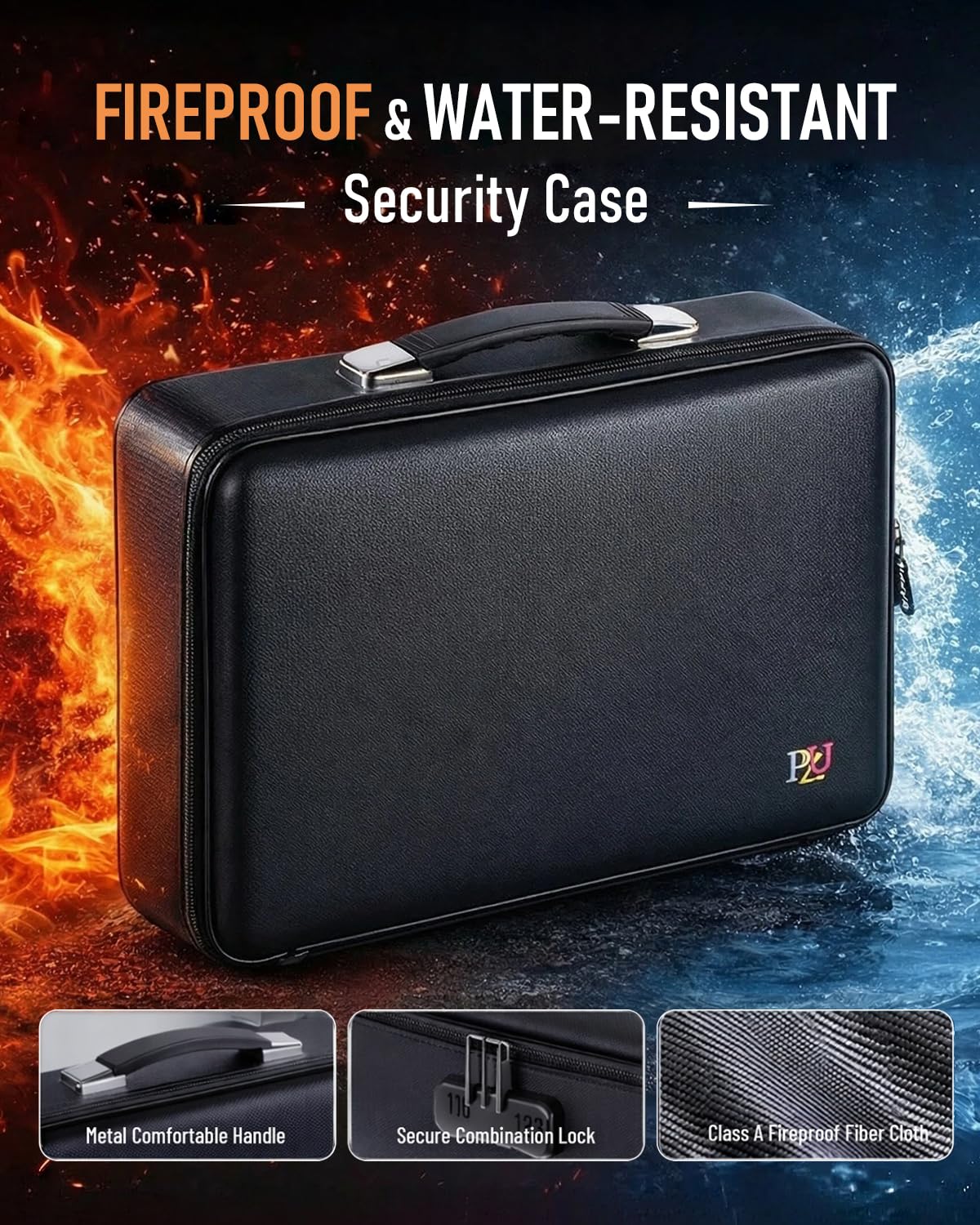 Fireproof Document Box - Hard-Shell Design Waterproof & Fireproof Document Safe with Lock, Fire Box