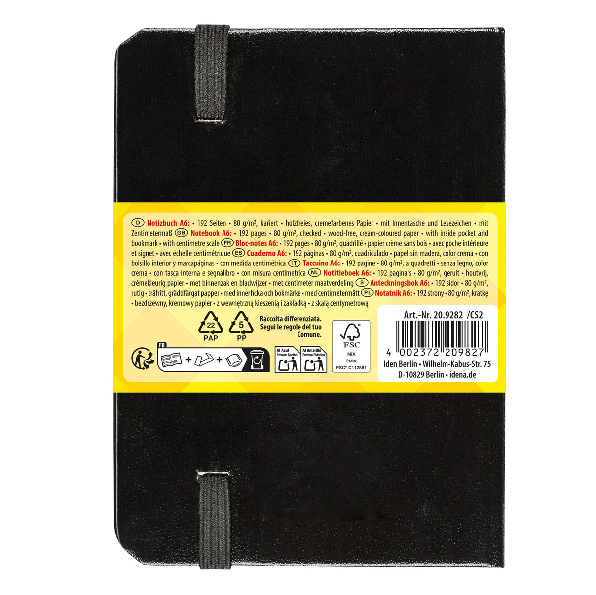 idena® DIN A6 Notebook 192 Pages 80 g/m², Square Ruled - Black 209282