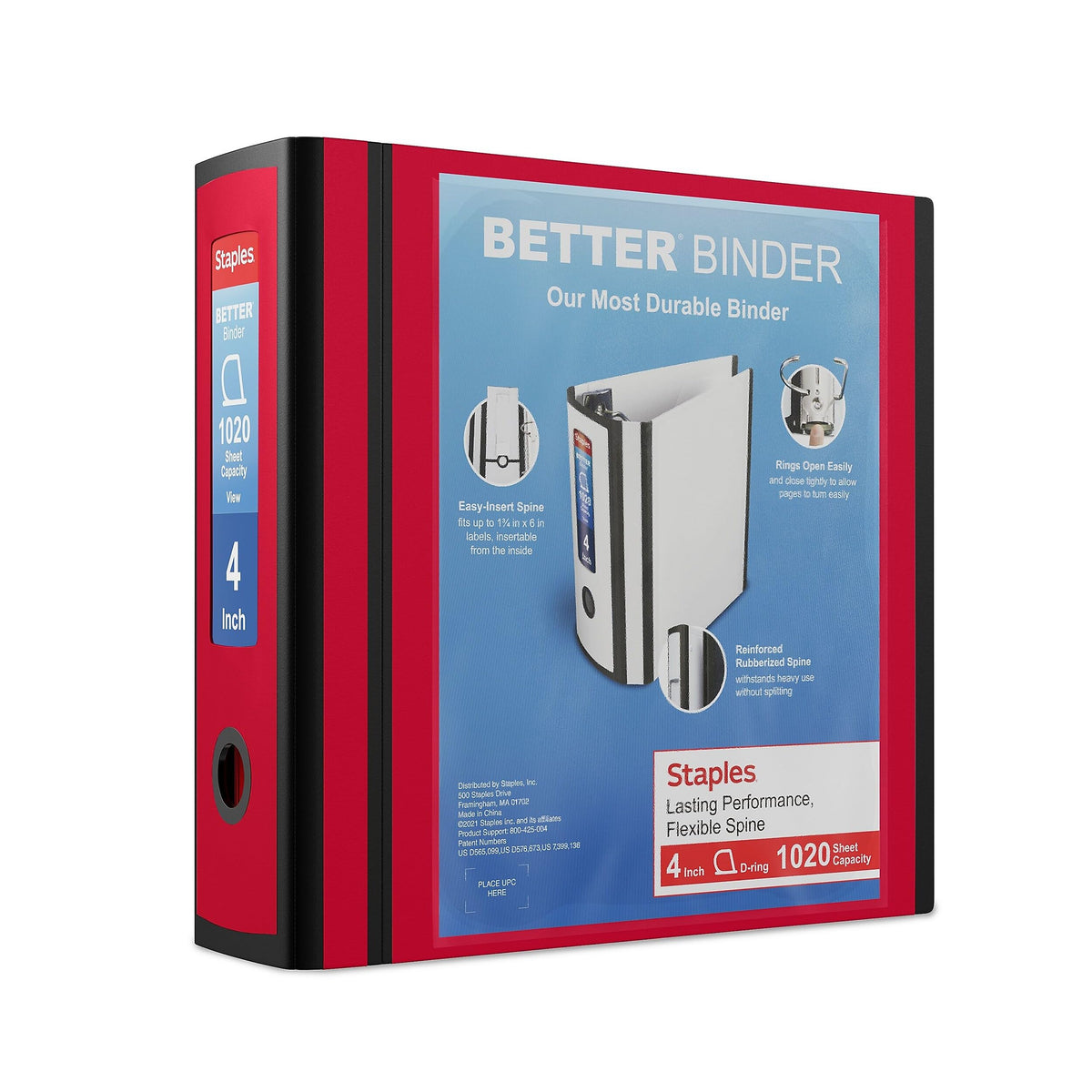 Staples Better Binder, 4 Inch D-Ring, Red, 800 Sheets, 2-Pack