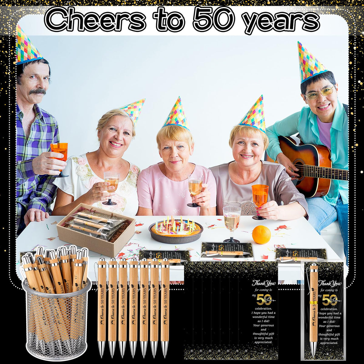 Sayglossy 25 Sets 50th Birthday Party Favors with Pens Andthank You Cards