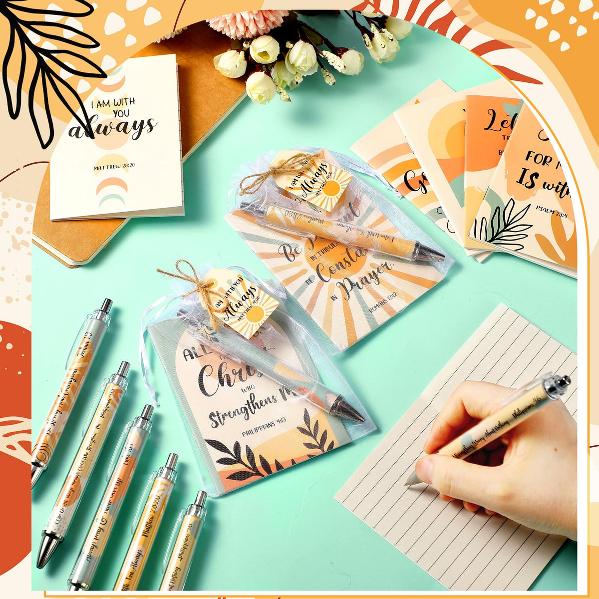 Qeeenar 200 Pcs Christian Gift Bulk Set Bible Verse, Boho Color, Bohemian