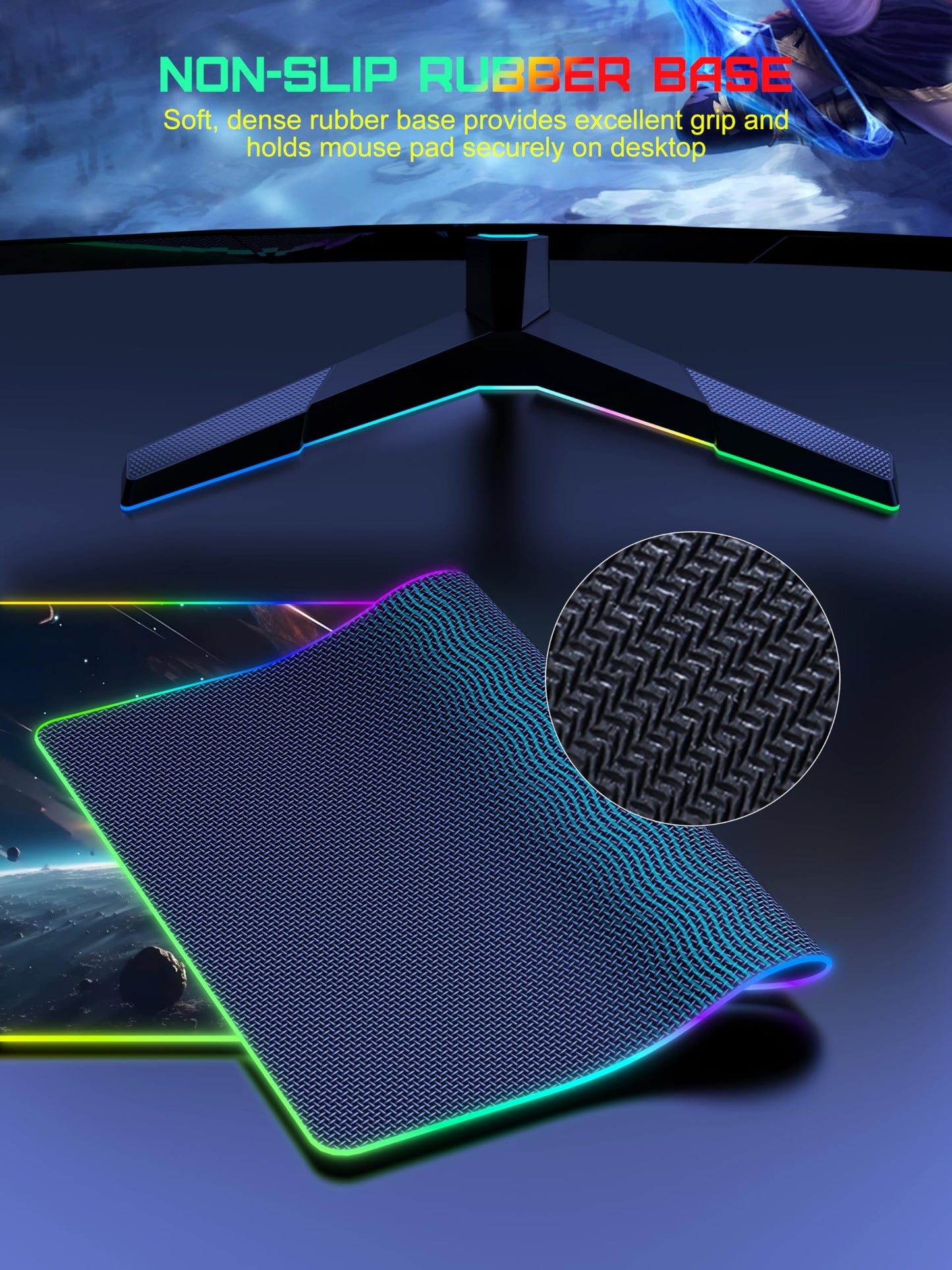 5-in-1 RGB Mouse Pad with Wireless Charging, Gaming Desk Mat, Cosmic Planet