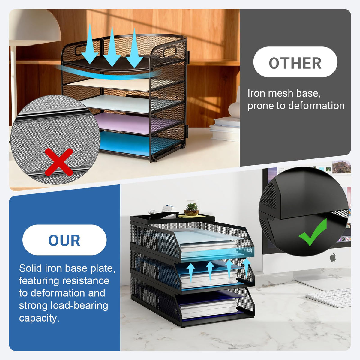 Natwind 3-Tier Stackable Metal Mesh Desk Paper Tray Organizer,Black