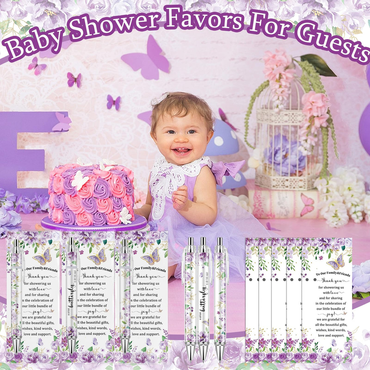 Lebsitey 50 Sets Purple Butterfly Theme Baby Shower Favors for Guest, Gender Reveal Party pens
