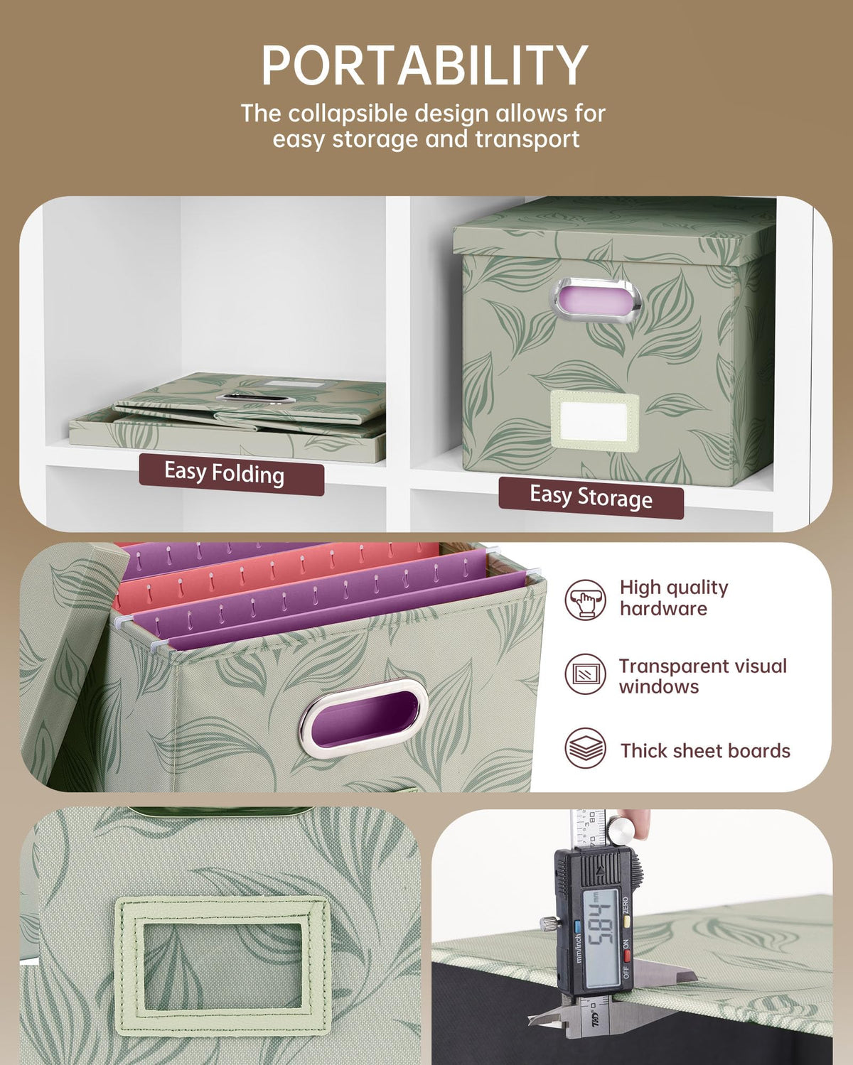 Oterri File Organizer with Lid, File Box, File Cabinet for Letter File Folder Storage, Hanging File
