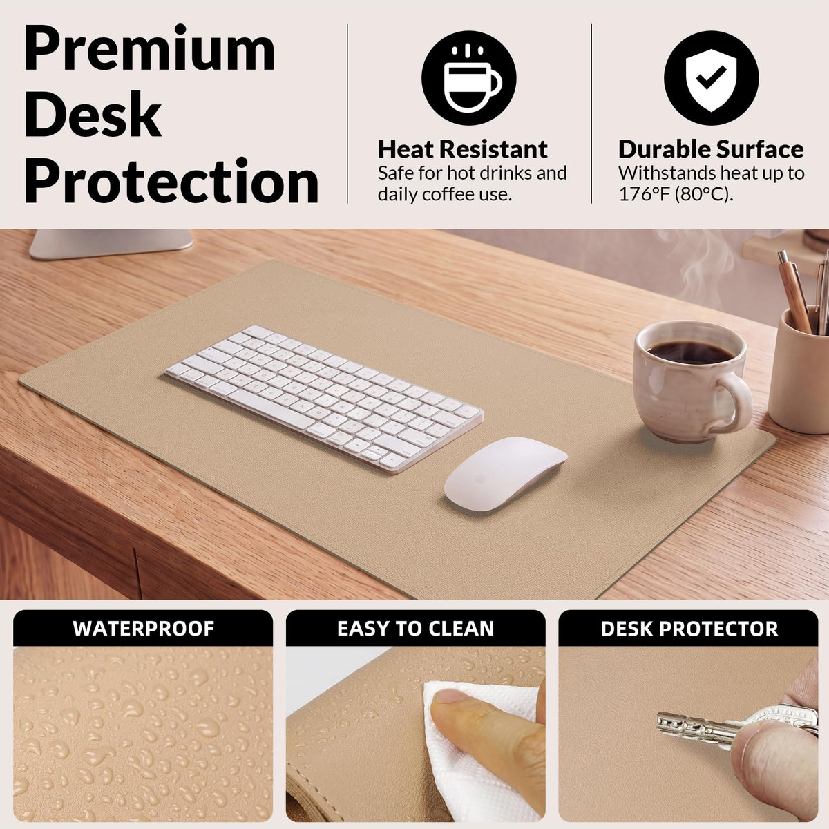 AFIING Cork Desk Mat, Dark Apricot, 35.4" x 17", Desk Pad Protector