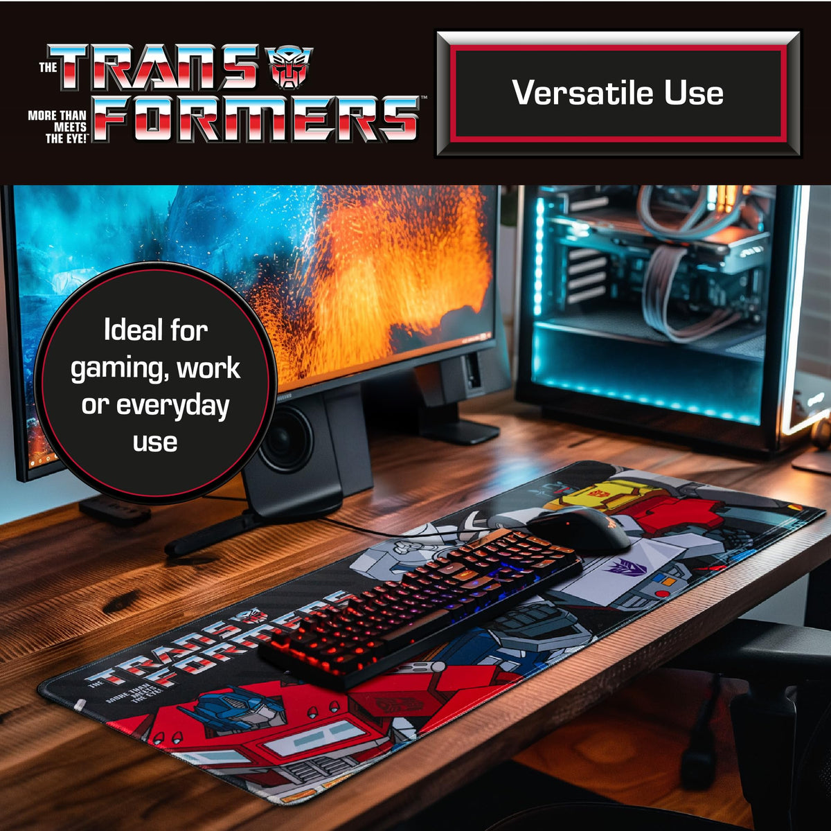 Blue Sky Studios Transformers Jumbo Desk Mat - Large Rubber Gaming and Work Desk Pad, 70 x 30