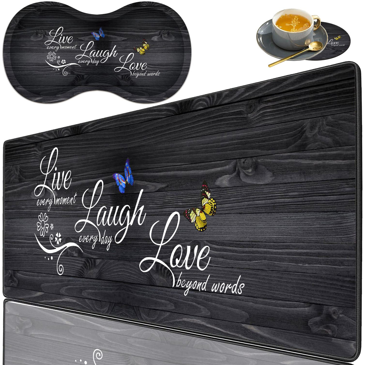 3 Piece Mouse Pad Set with Stitched Edge Large Anti-Slip Mouse Pad Desk Pad Keyboard Pad + Wrist