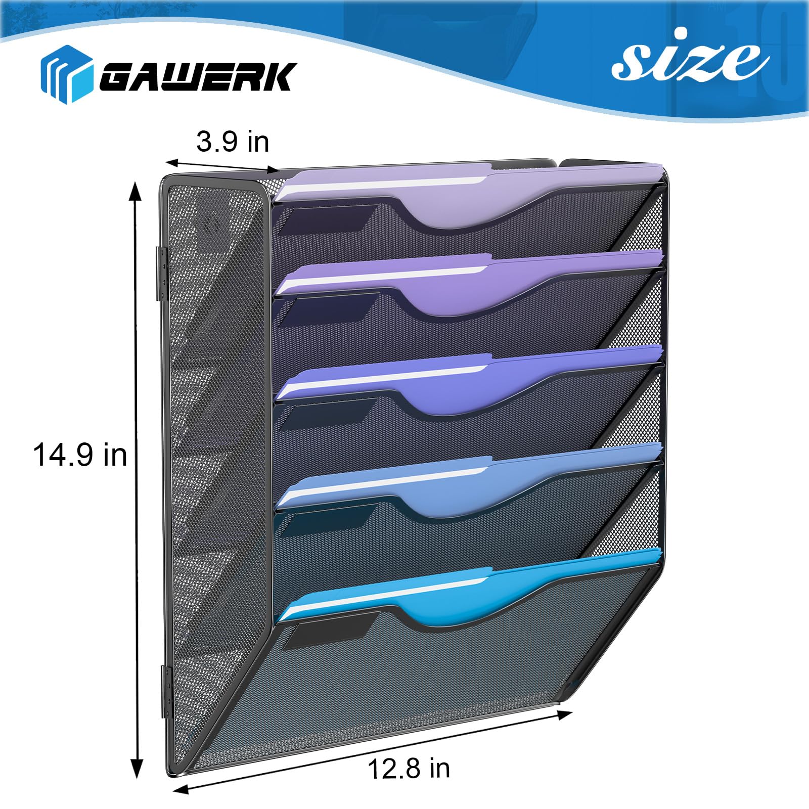 Gawerk 5 Tier Hanging Wall File Organizer, Mesh Mail Paper Orgnization Hanging File Folder Holder
