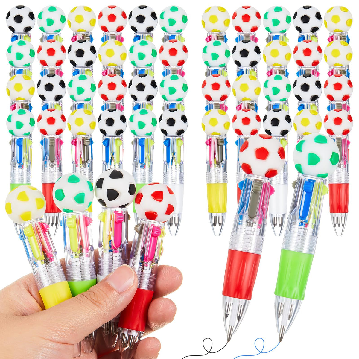 Kosiz 48 Pack Soccer Party Favors Multicolor 4 in 1 0.5mm Ballpoint Pen