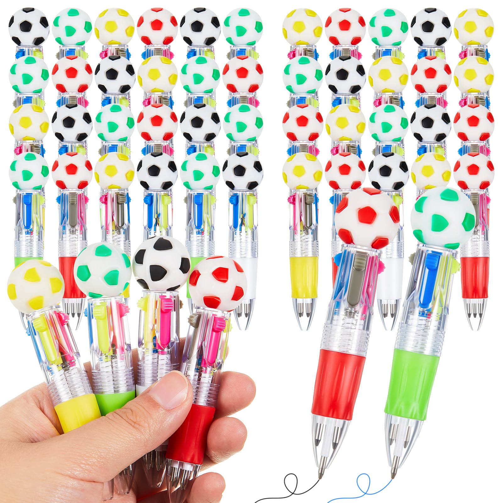 Kosiz 48 Pack Soccer Party Favors Multicolor 4 in 1 0.5mm Ballpoint Pen