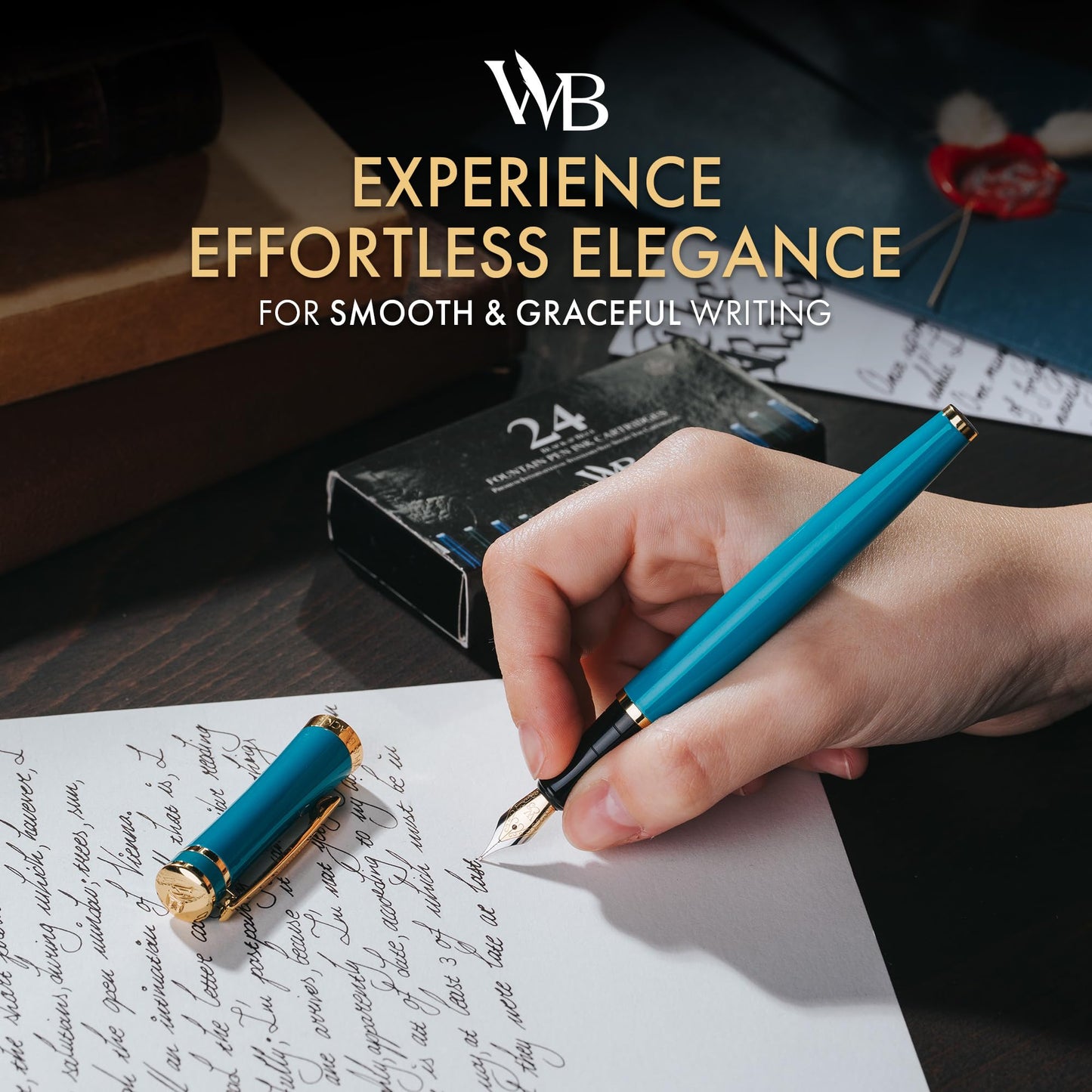 Wordsworth & Black Fountain Pen Set for Writing, Medium Nib, Turquoise