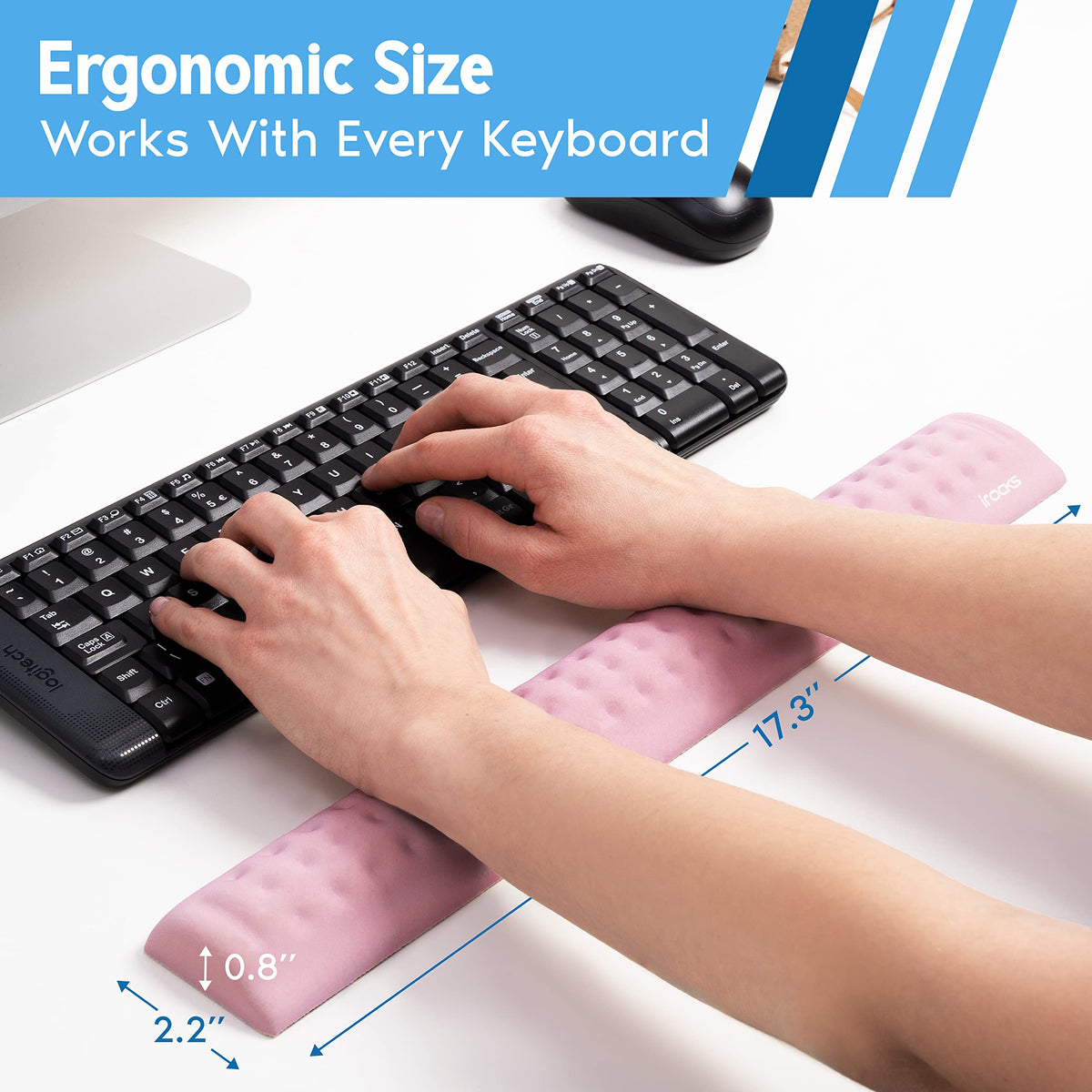 i-Rocks Memory Foam Keyboard Wrist Rest - Pain-Reducing Wrist Rest for Computer Keyboard - Non-Slip