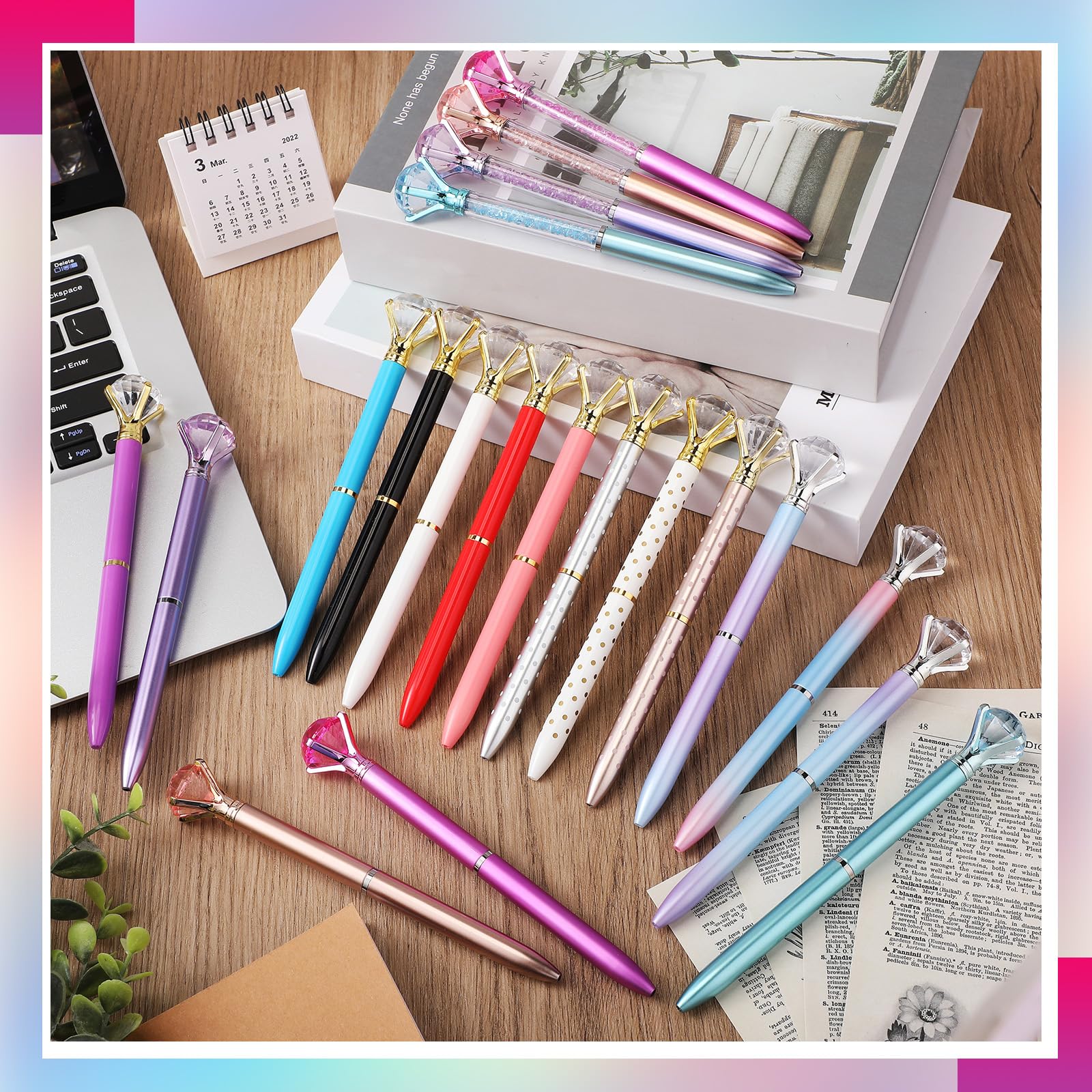 Sherr 100 Pack Crystal Diamond Pens Jewel pen Bulk, Elegant, Assorted