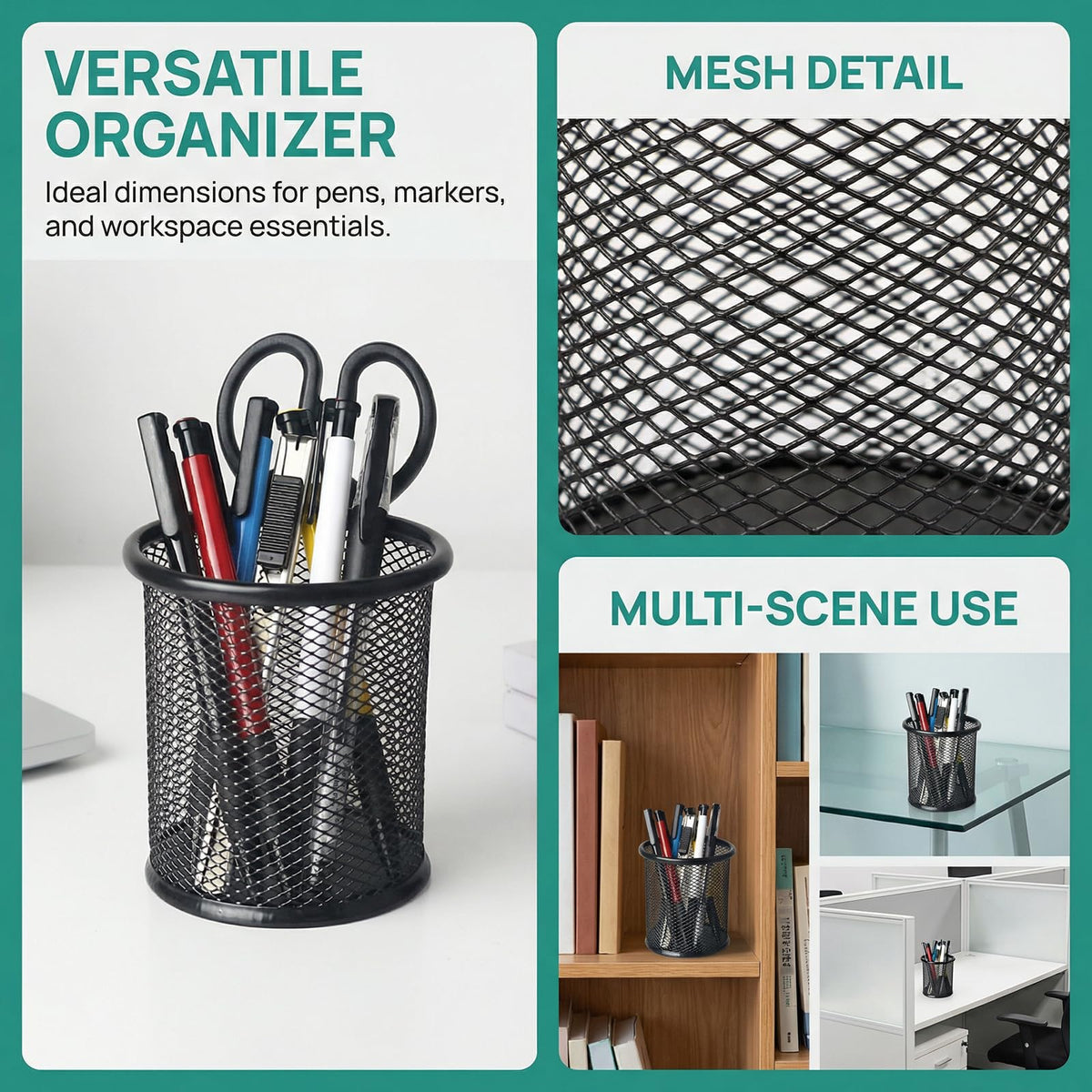 Nicunom 12 Pack Metal Pen Holder Wire Mesh Pen Cup Pencil Holder Pencil Cup for Desk Office Pen