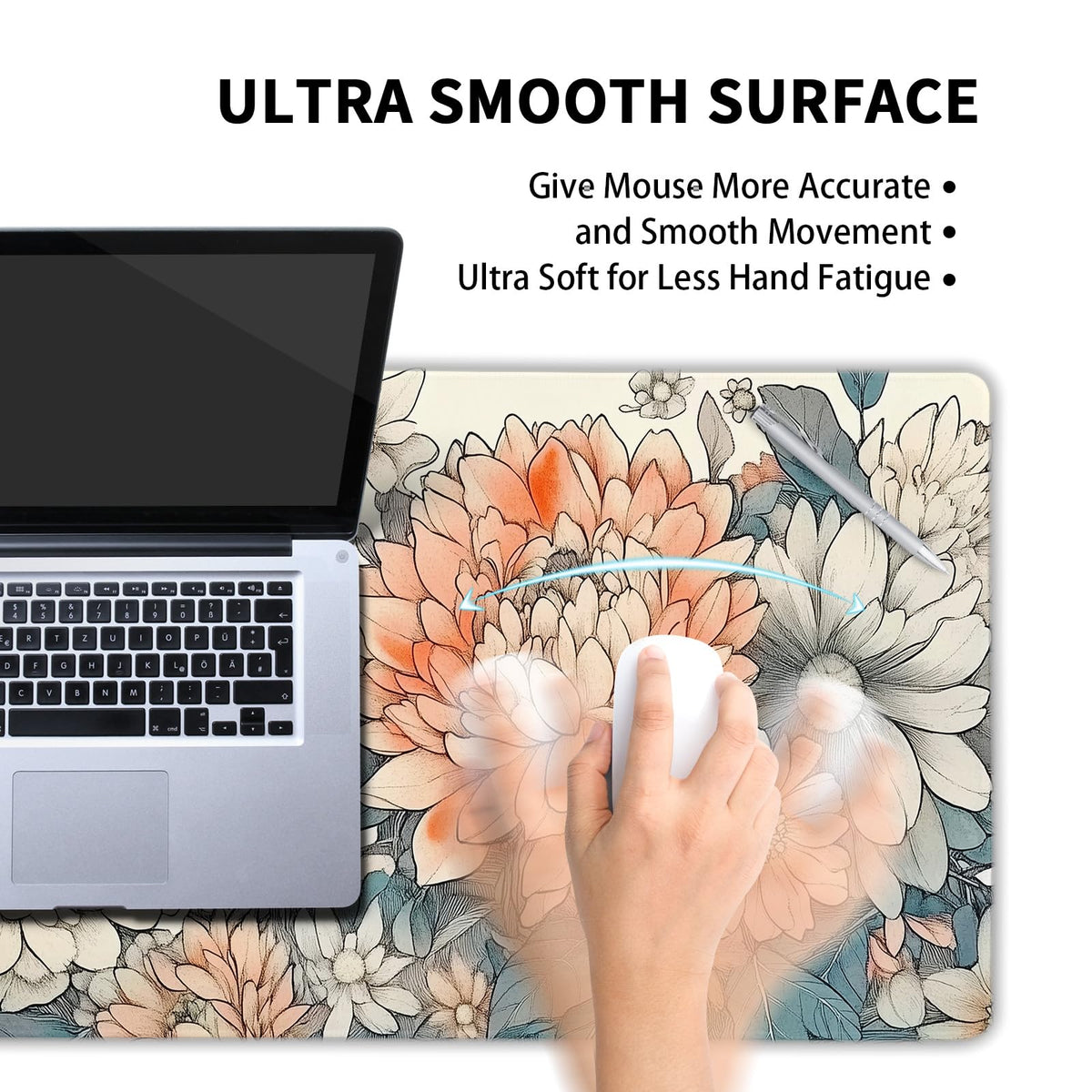 Japanese Aesthetic Floral Gaming Mouse Pad XL Vintage Orange White Flowers Extended Large Mat
