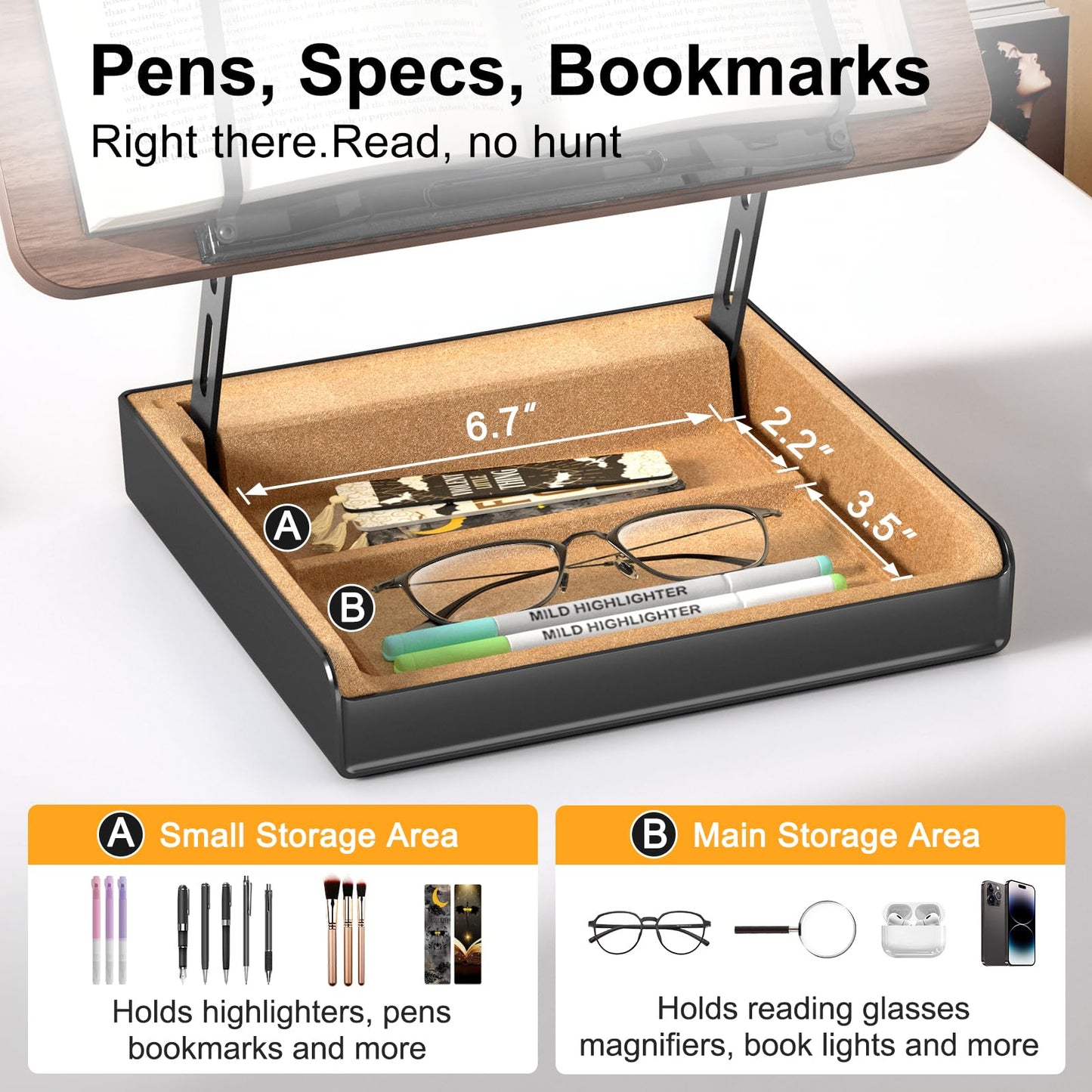 HUMANCOZY Book Stand with Storage, Book Holder for Reading Hands Free