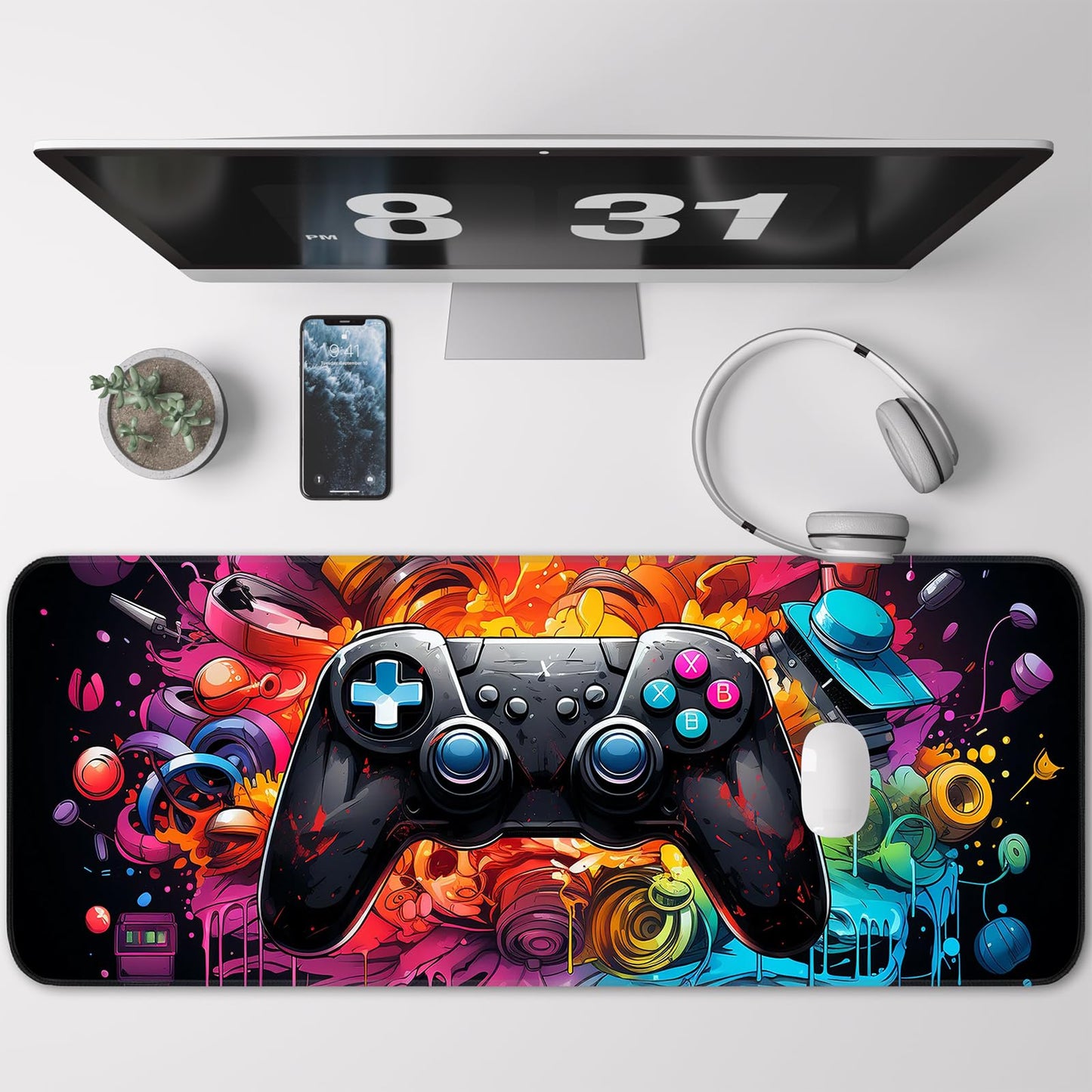 Gaming Mouse Pad, Large Mouse Pad, Waterproof Non-Slip Rubber Base, Stitched Edges, Suitable for