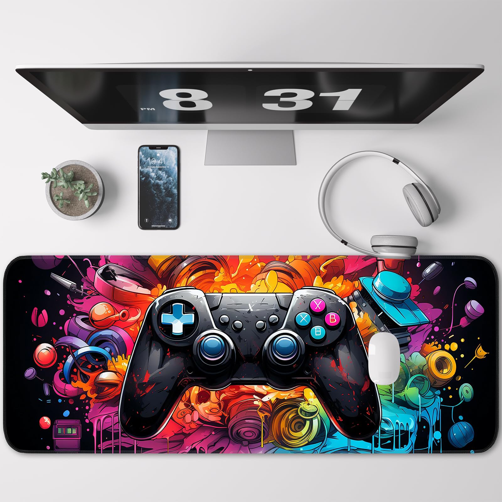 Gaming Mouse Pad, Large Mouse Pad, Waterproof Non-Slip Rubber Base, Stitched Edges, Suitable for