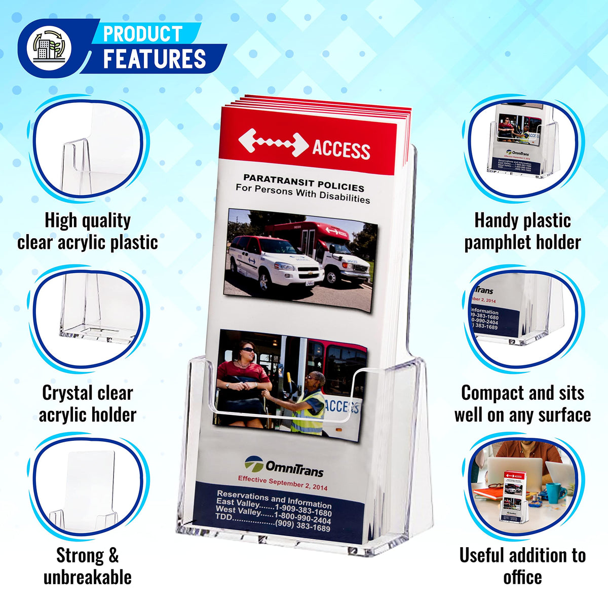 Clear-Ad - Acrylic Trifold Brochure Holder - Rack Card Display - Pamphlet Stand - LHF-S100 (Pack of